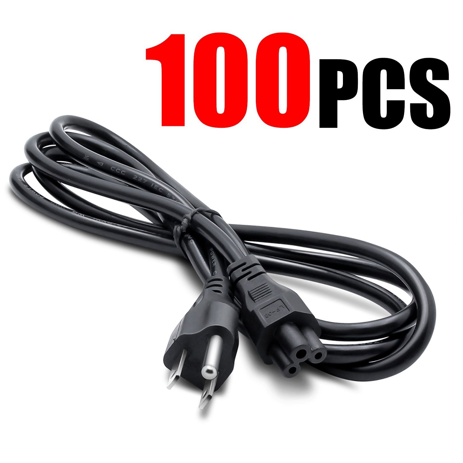 Lot of 100 PC 3-Prong AKA Mickey Mouse AC Power Cord for Laptop PC Printers USA