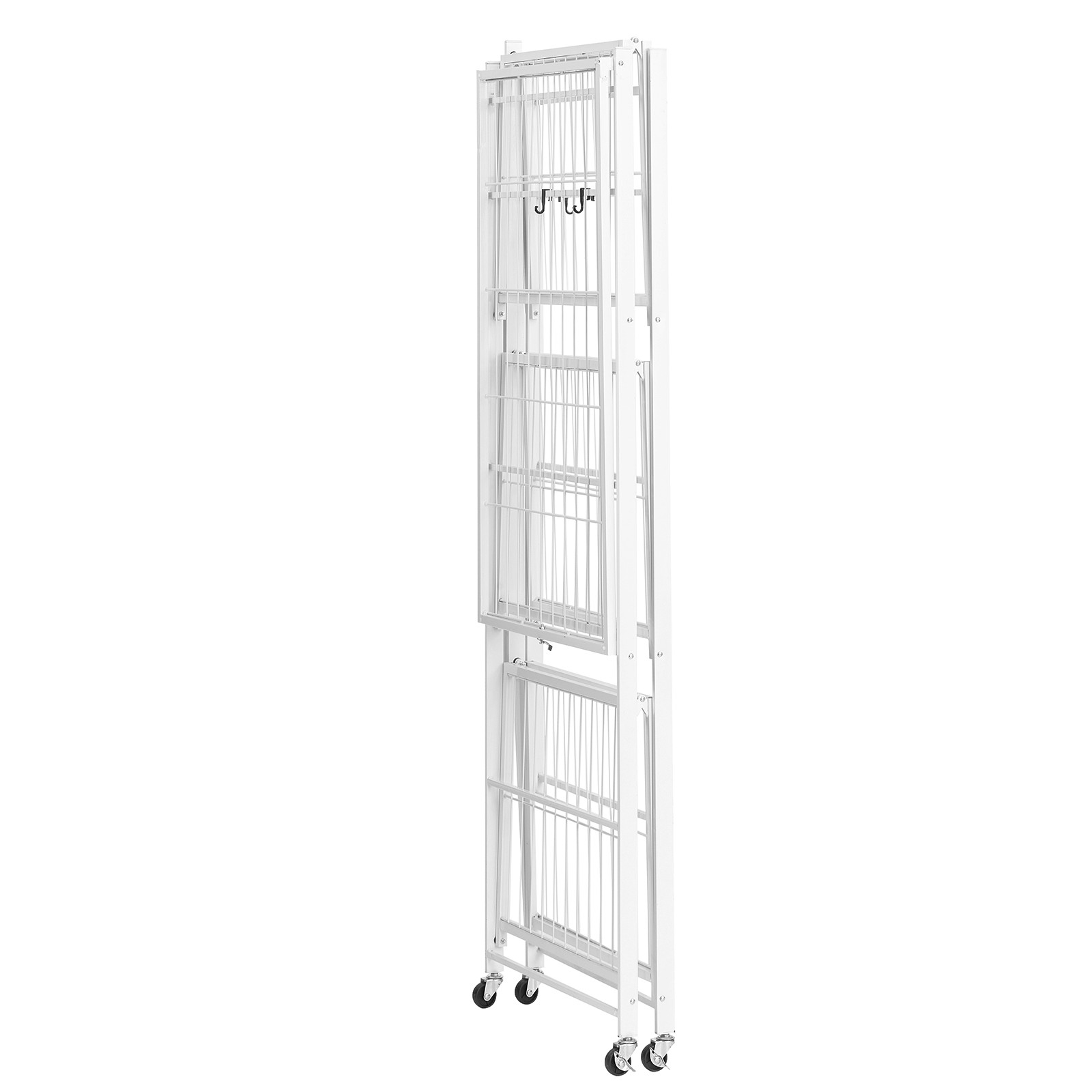 Folding Storage Shelf with Wheels 4-Tier No Assembly Organizer Shelf White
