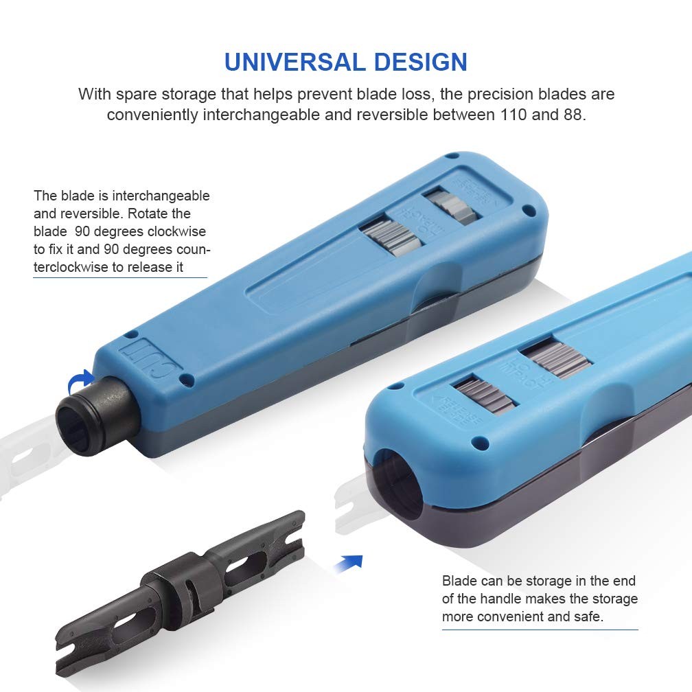 Punch Down Tool with 110/88 Blade & Network Wire Stripper, Multifunction Hook...