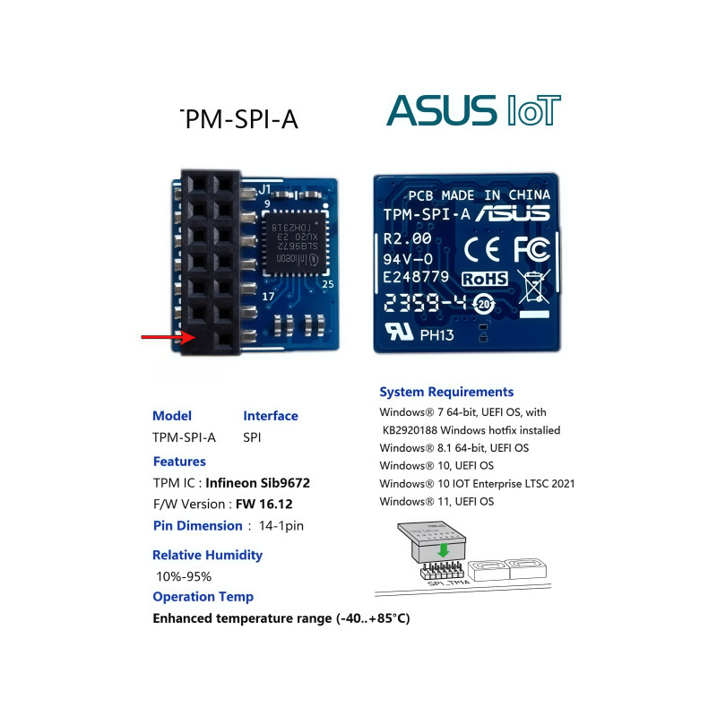 1PC NEW ASUS TPM-SPI-A AIOT TPM Module (14 Pin 14-1) TPM Trusted Platform