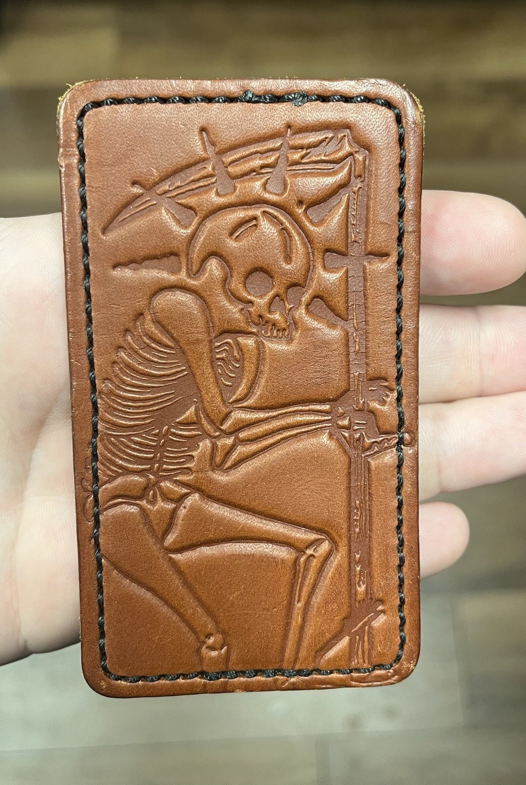 Brown Leather LA MUERTE Patch Ed’s Manifesto Hook & Loop Back