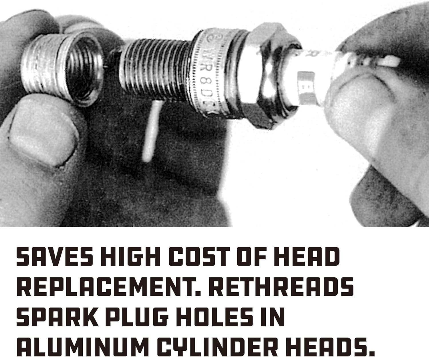 Repair Damaged Spark Plug Threads with 14mm Kit - Tap & 4 Inserts Included