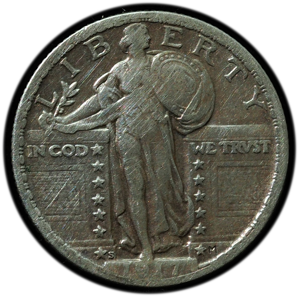 1917-S Sanding Liberty Quarter Type 2 XF Details