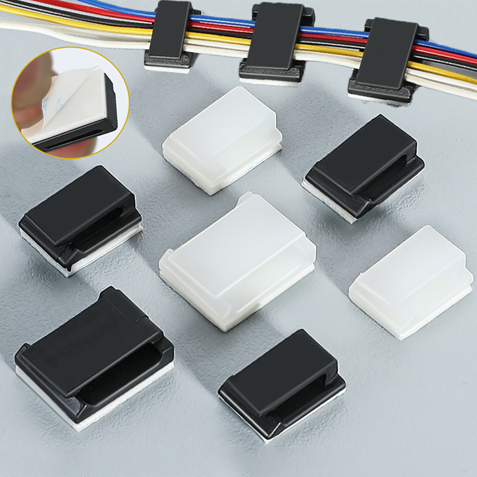 Self Adhesive Nylon Cable Clips Wire Conduit White & Black 13mm 15.5mm