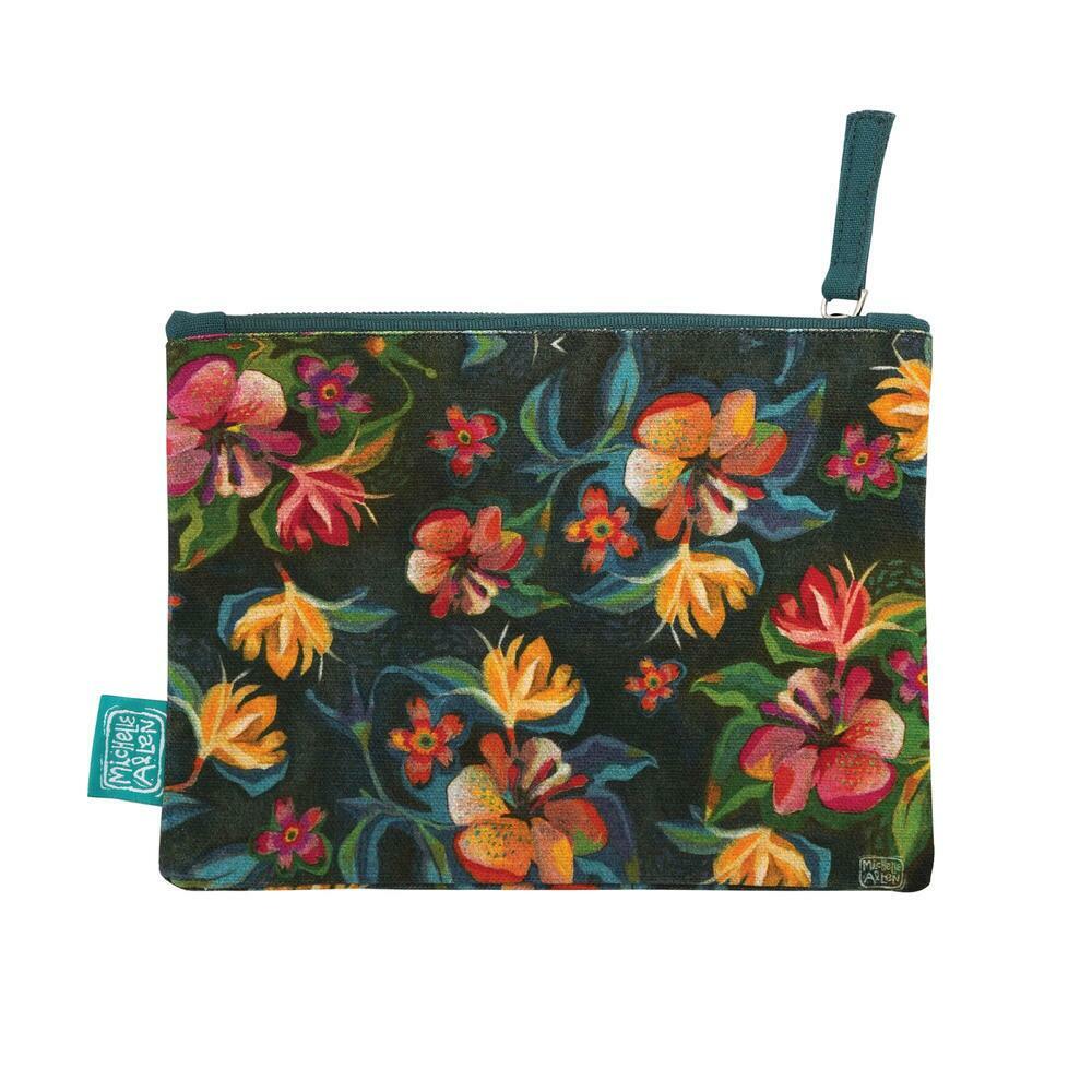 "Flowers" Zip Pouch~#ARP2032 Cotton Canvas 8"x6" Make-up, Pens/Pencils, Trinkets