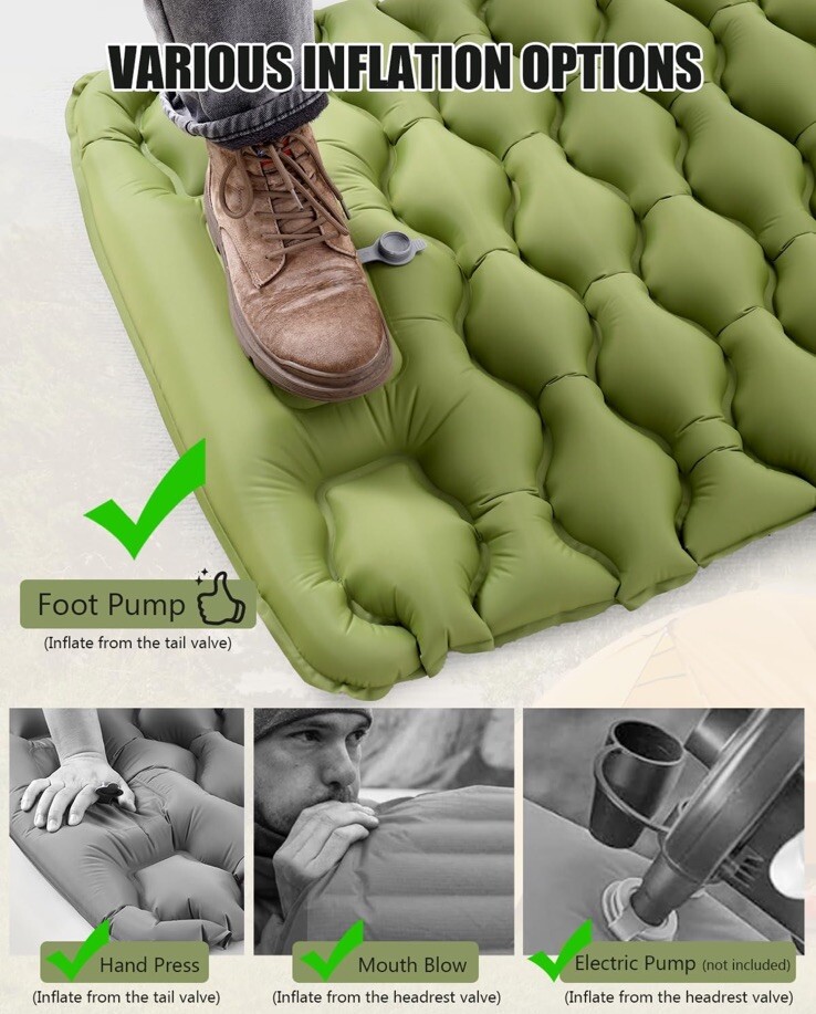 Built In Foot Pump Thermo Camping Air Mat Pad with Pillow Ultralight&Waterproof