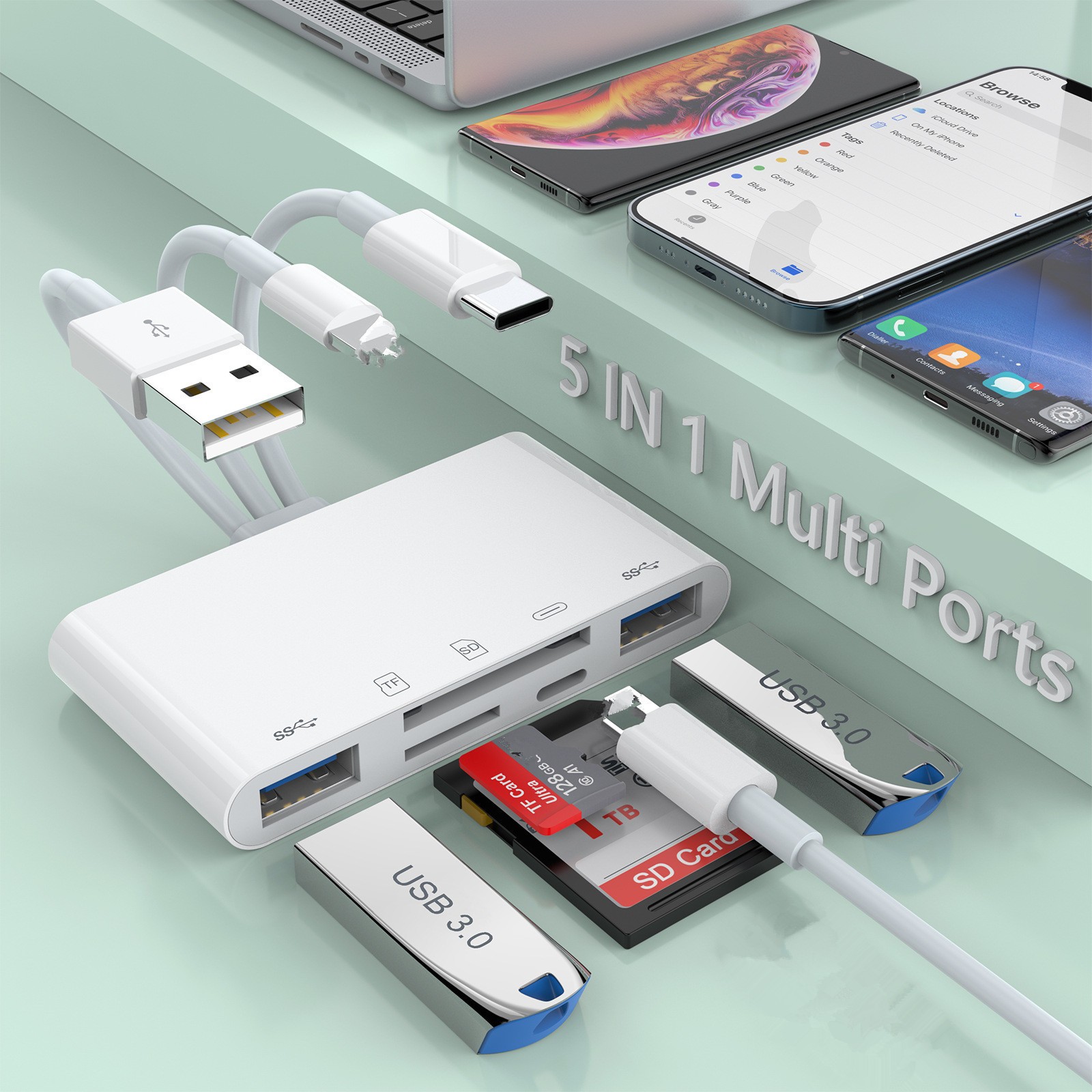 5 in 1 Memory Card Reader SD Card Reader USB OTG Adapter for iPhone/iPad