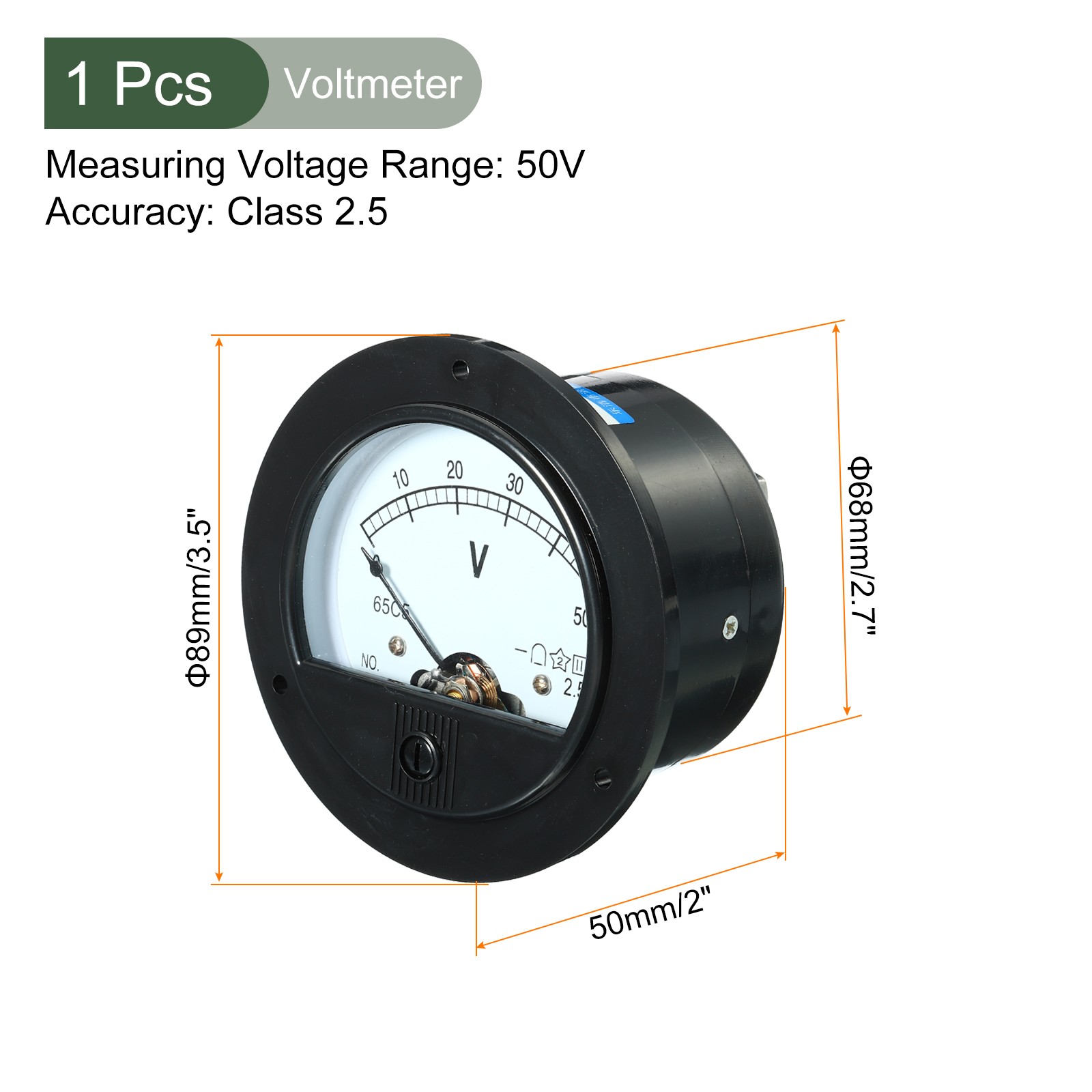 Analog Panel Voltmeter,DC 50V Volt Meter Measuring Gauge White,Clear,Black,Round
