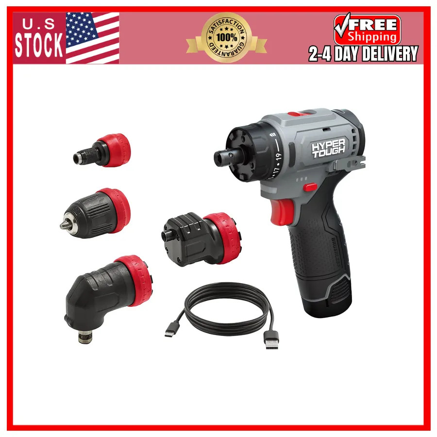 Hyper Tough 12V Max 4-in-1 Cordless Multi-Head Drill with 2.0Ah Battery and C...