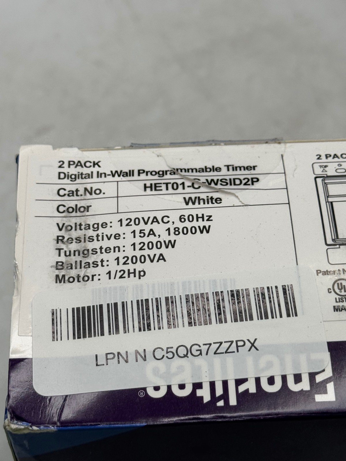 Enerlites Digital In-Wall Programmable Timer 2 Pack White HET01-C-WSID2P 120VAC