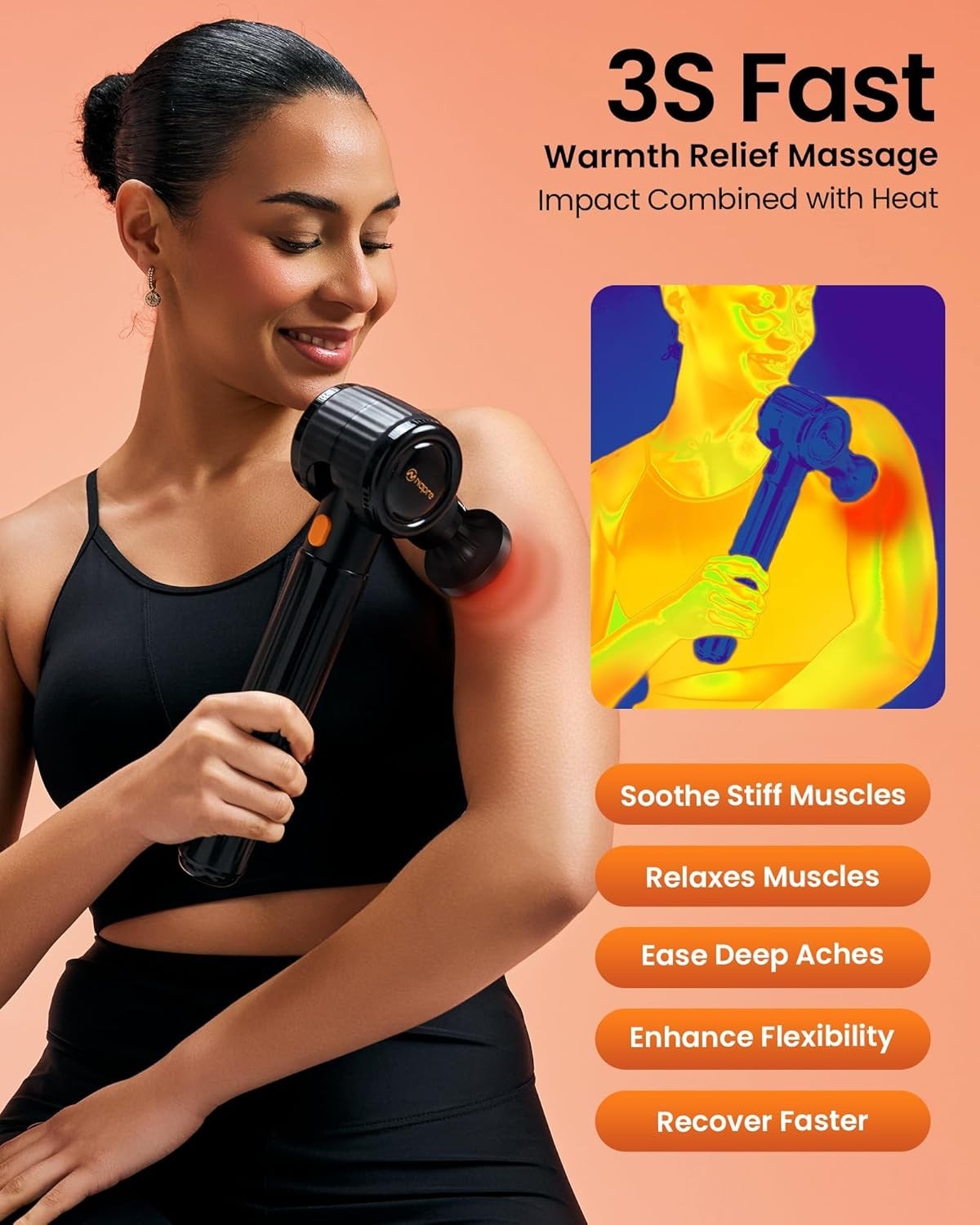 NAPRE Massage Gun with Extension Handle and 3 Adjustable Angles