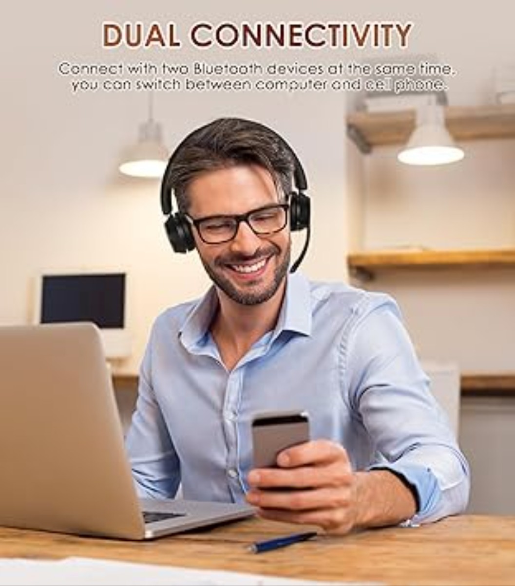 (Upgraded Version) Wireless Headset, Bluetooth Headset w/Noise Cancelling Mic