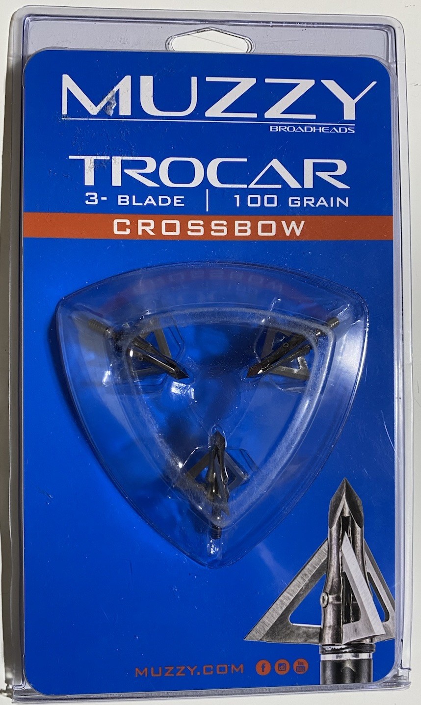Muzzy Trocar Crossbow Broadheads - 100 Grain 3 Pack - Bowhunting Ravin Tenpoint