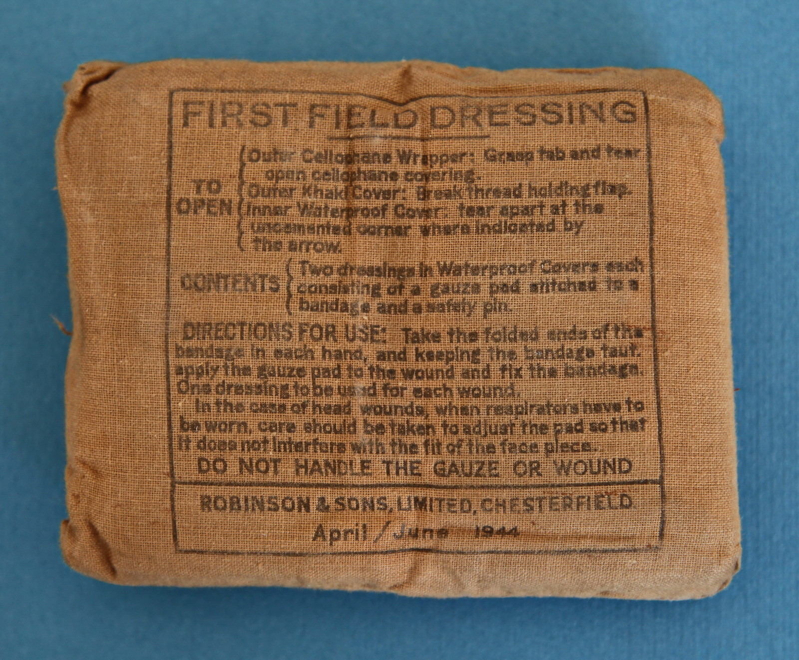 1944 WWII British Army 1st Aid Field Dressings UK England by Robinson & Sons