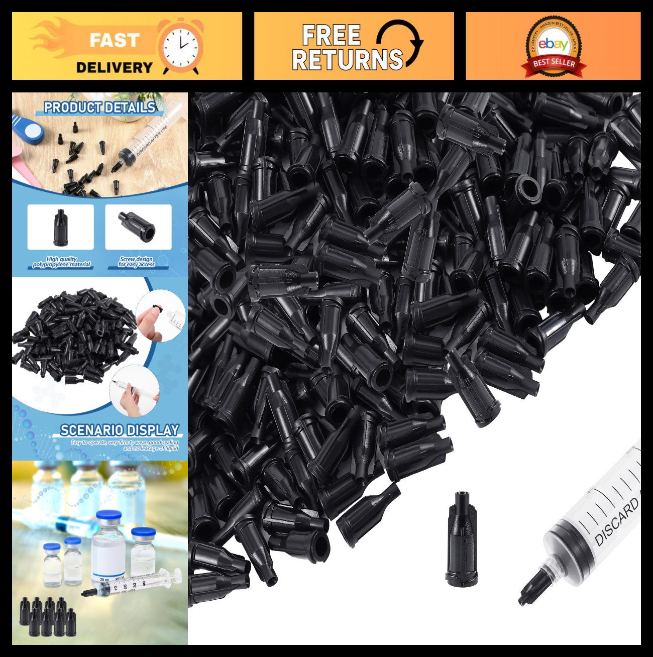 2000 Pack Black Precision Dispensing Tips for Crafting & Industrial Use