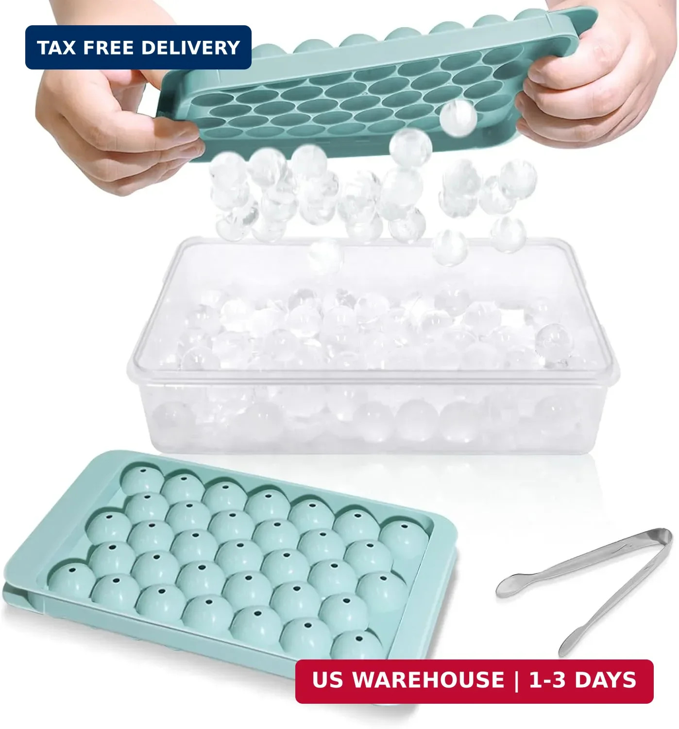 Ice Cube Tray with Lid and Bin - Round Ice Trays for Freezer with Lid