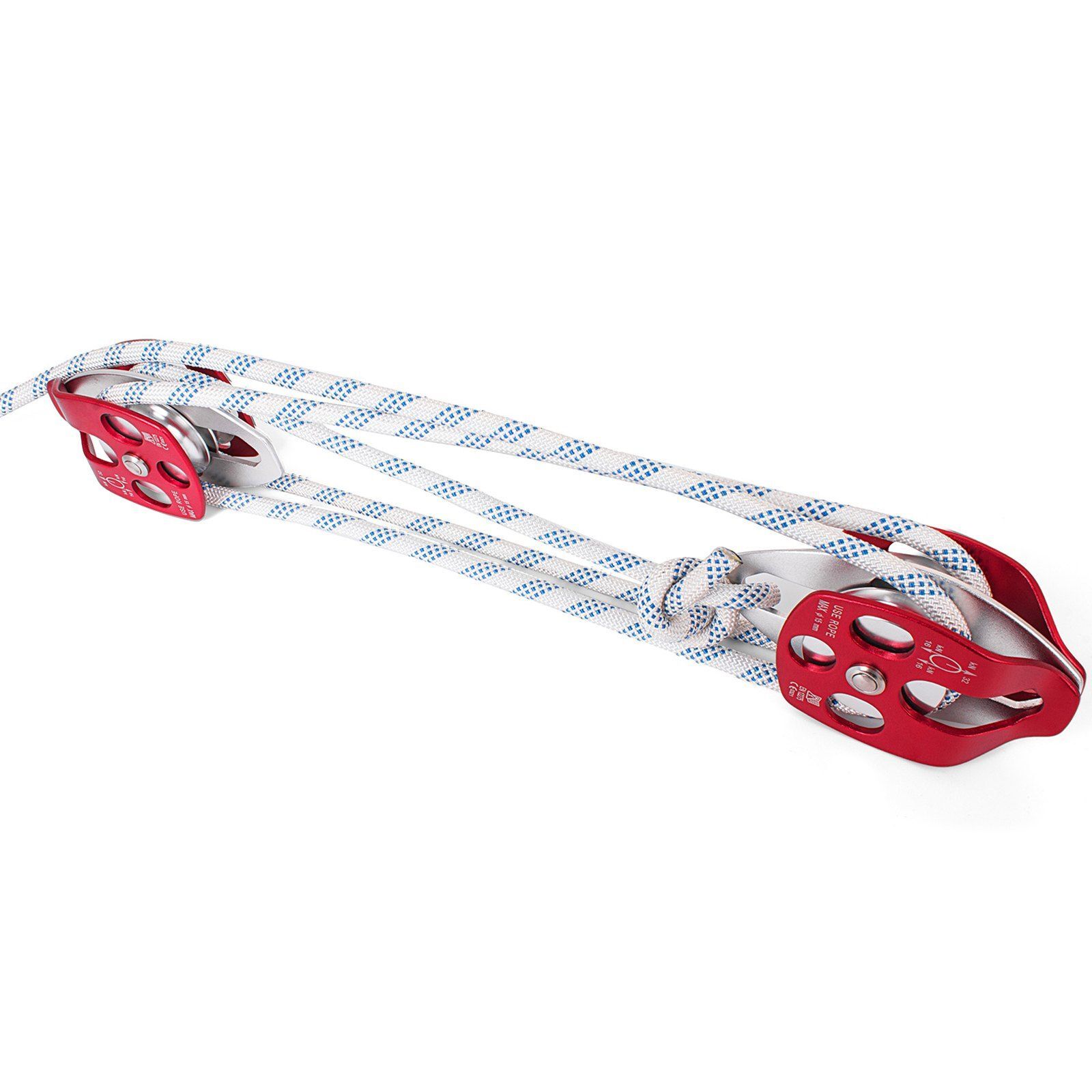 Twin Sheave Block&Tackle 1/2"x150' Twin Sheave Block w/Rope 30-35KN 6600-7705LBS