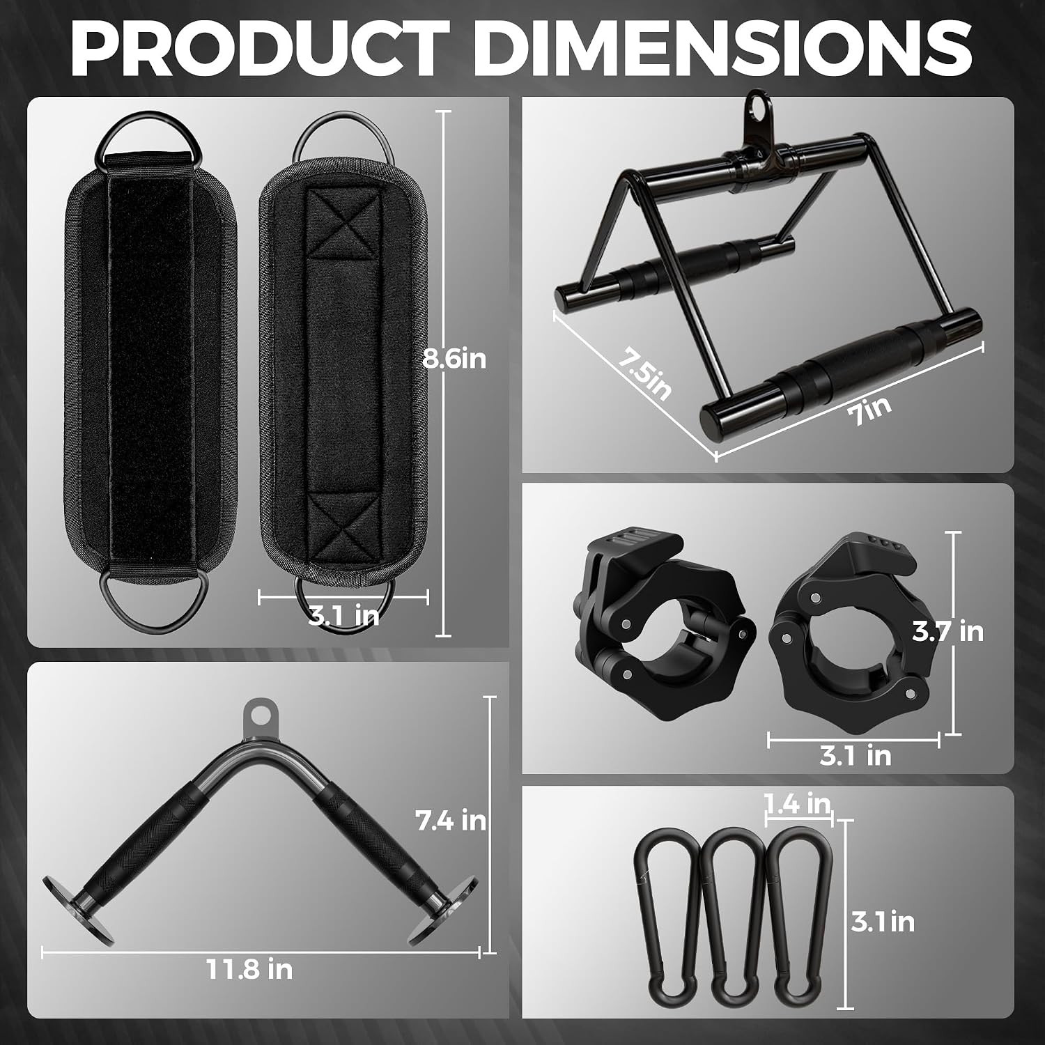 Cable Attachments for Gym, Heavy-Duty Cable Machine Attachment Set with LAT Pull