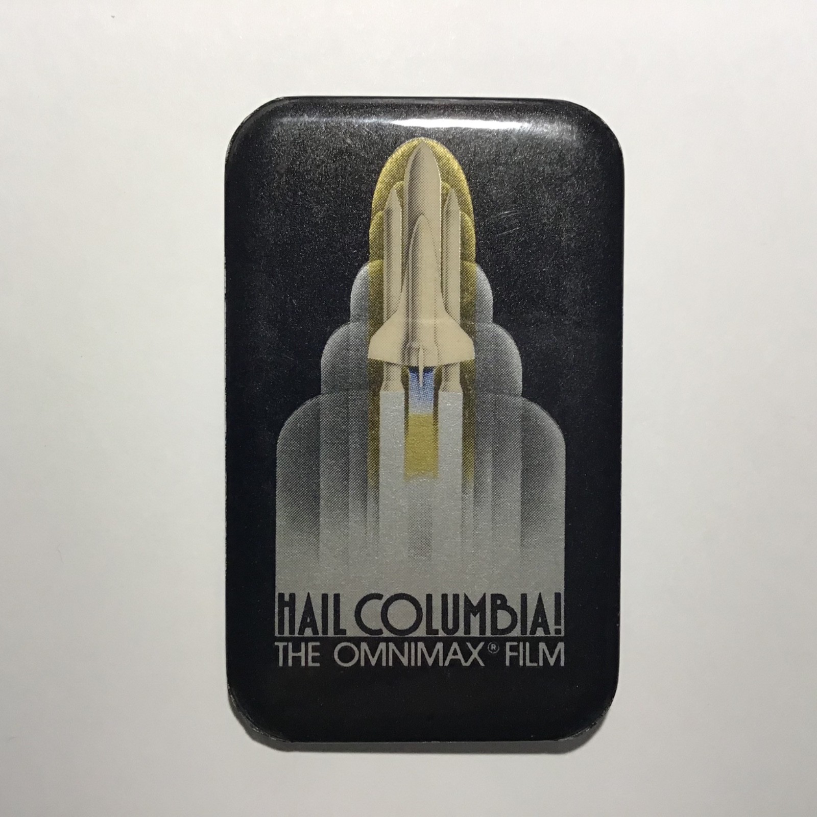 Vintage NASA HAIL COLUMBIA! THE OMNIMAX FILM PINBACK BUTTON 1980’s