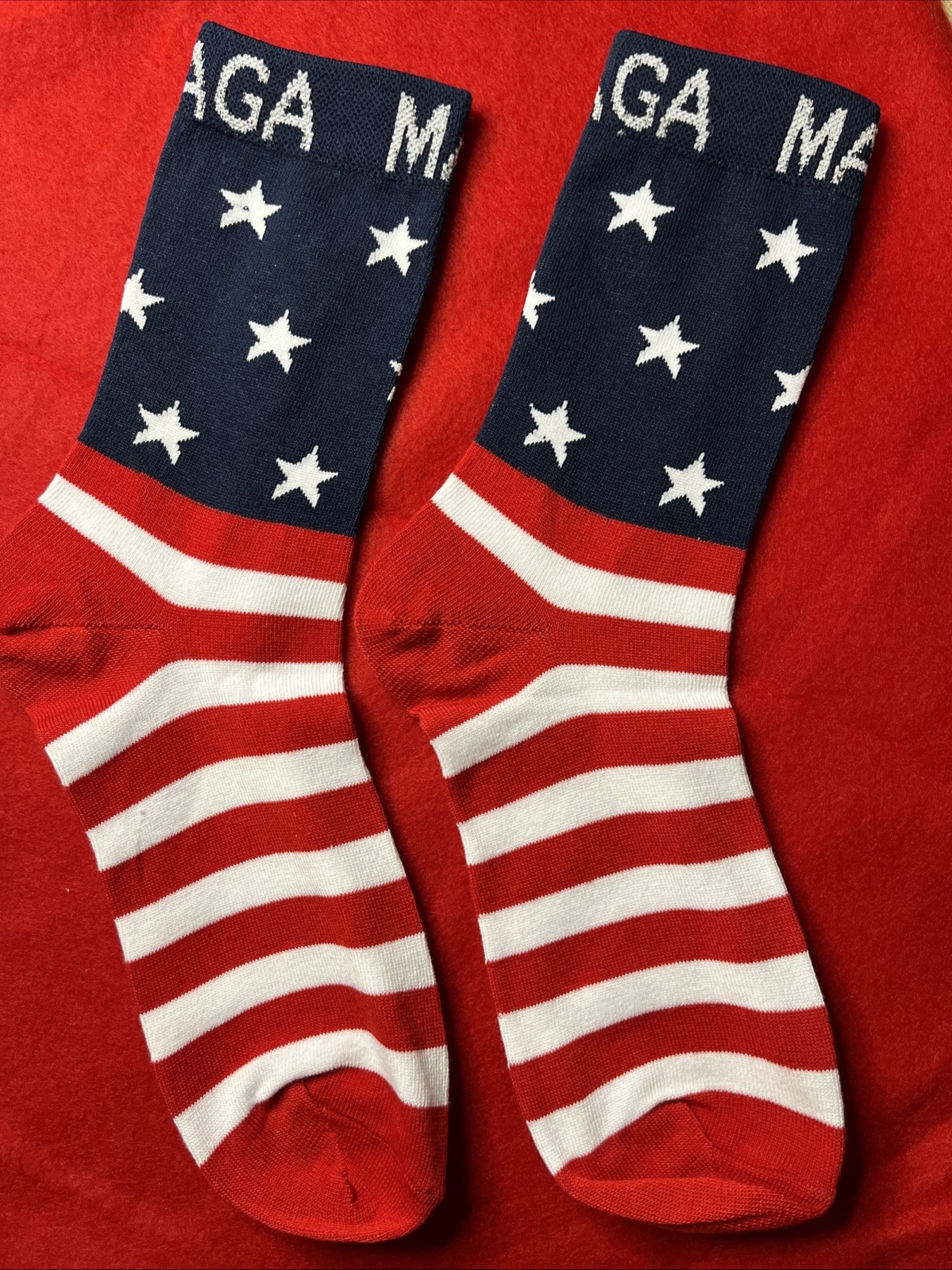 Trump MAGA Novelty Socks USA Stars Stripes Red White Blue One Size