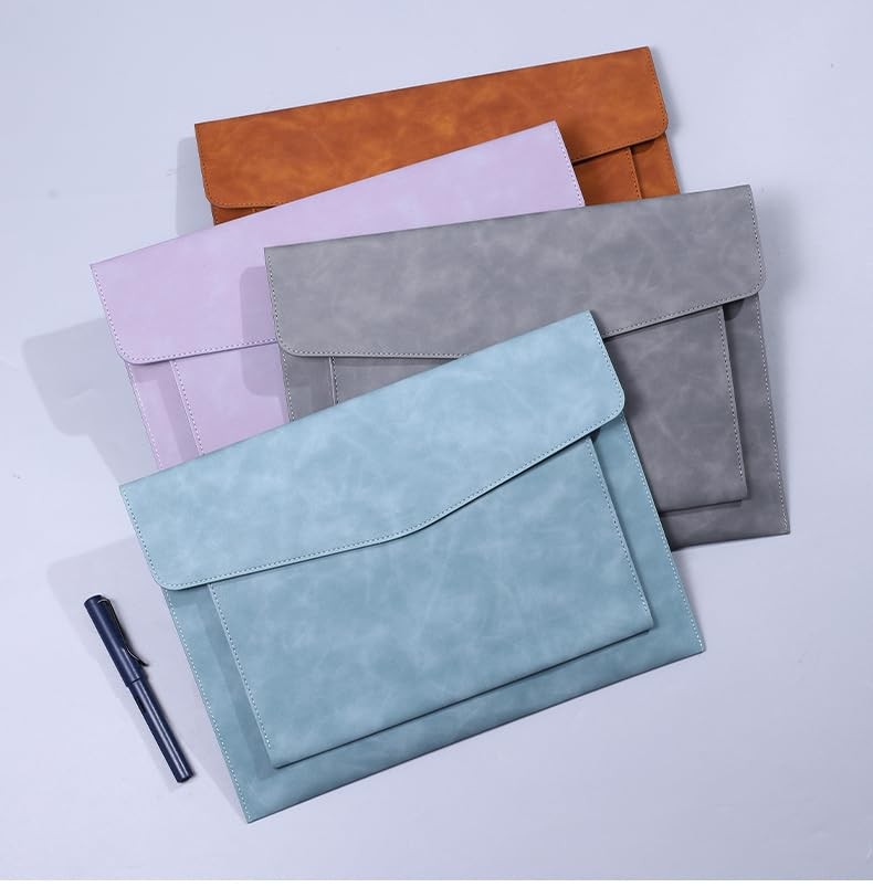 Cyan PU Leather A4 File Folder Document Holder 2 Compartment Snap Closure