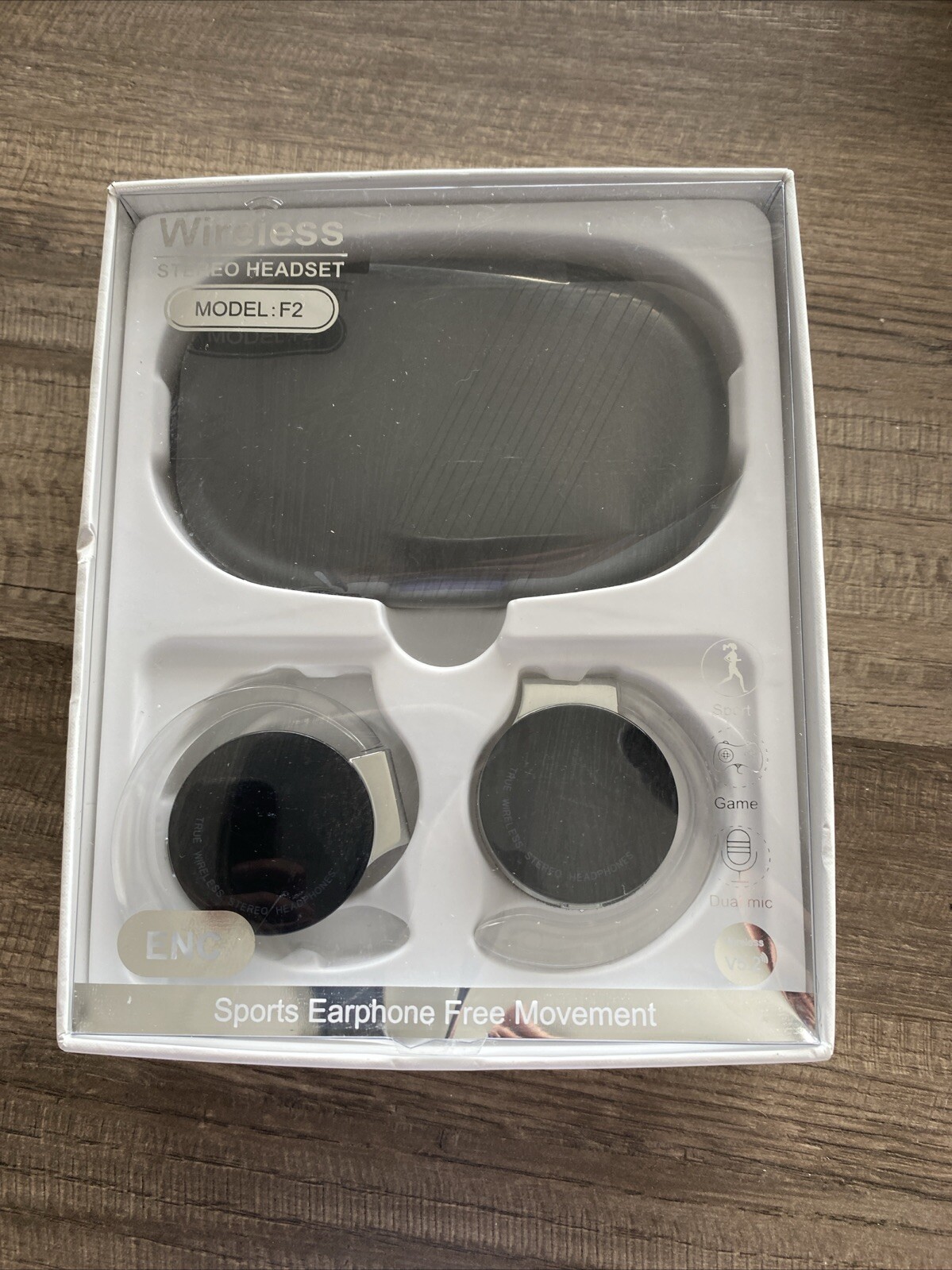 WIRELESS STEREO HEADSET ENC SPORTS EARPHONE FREE MOVEMENT MODEL: F2