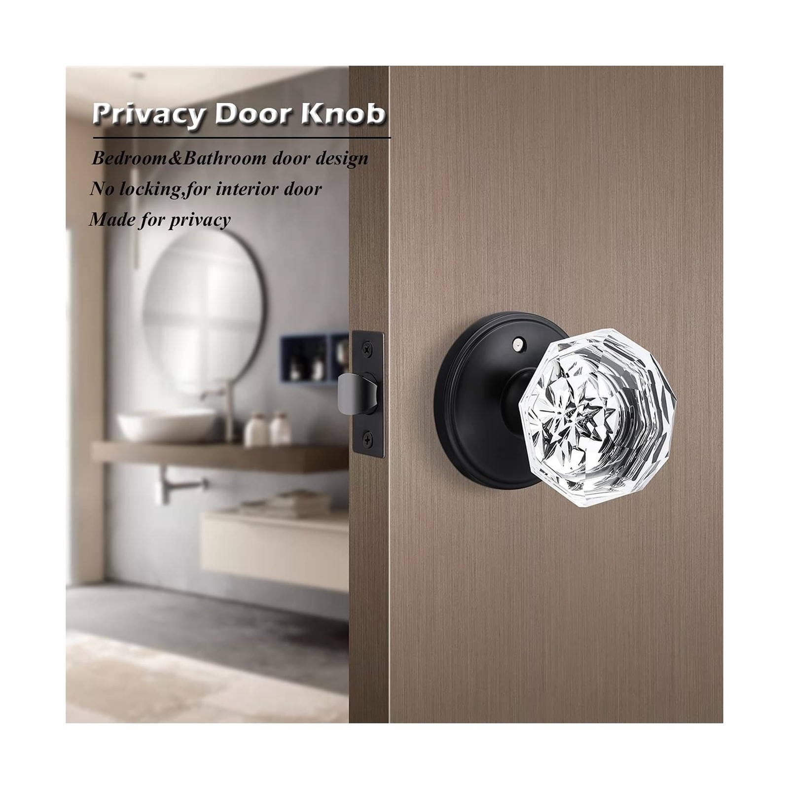 Gobrico Glass Door Knobs in Black 5 Pack Octagonal Diamond Privacy Doorknobs ...
