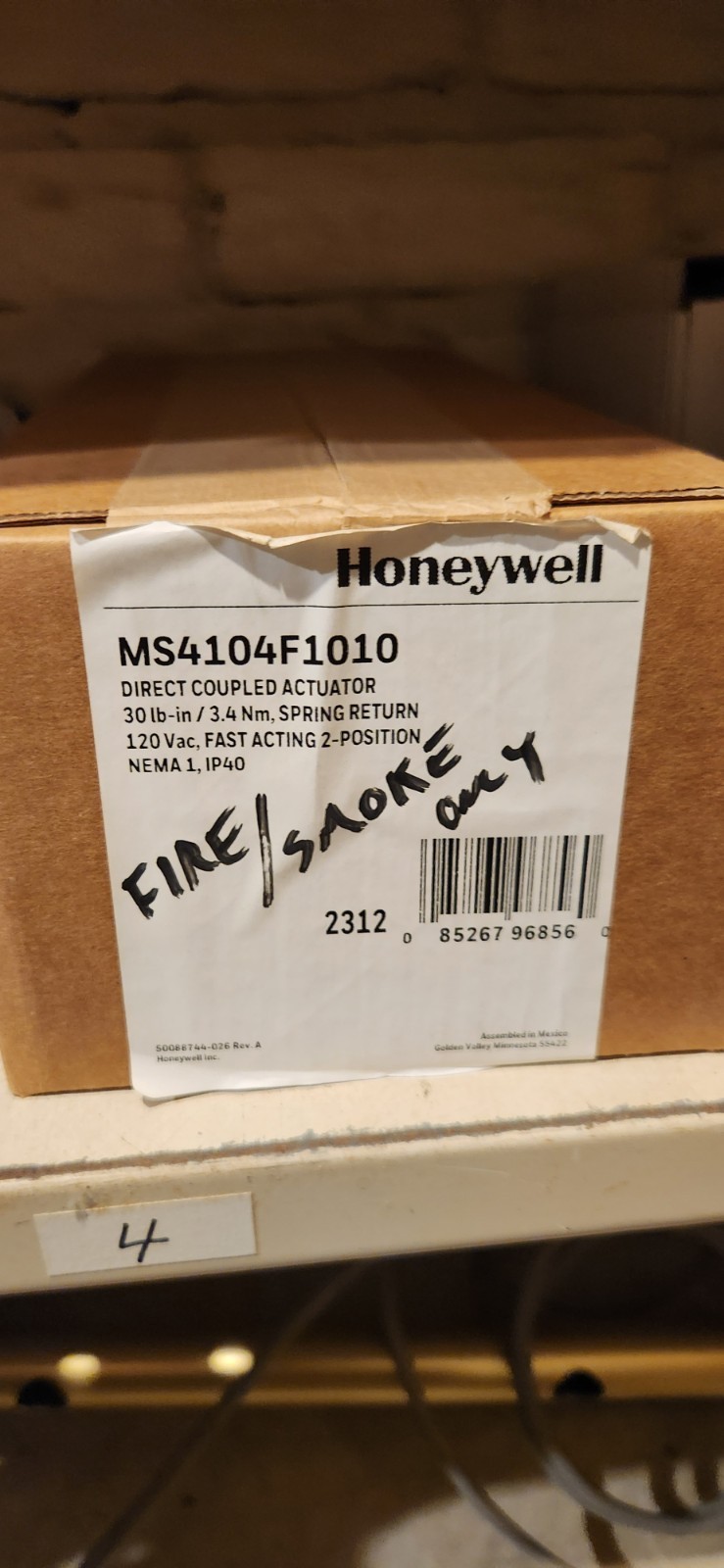 Honeywell MS4104F1010 Spring Return Damper Actuator 120V Direct Mount