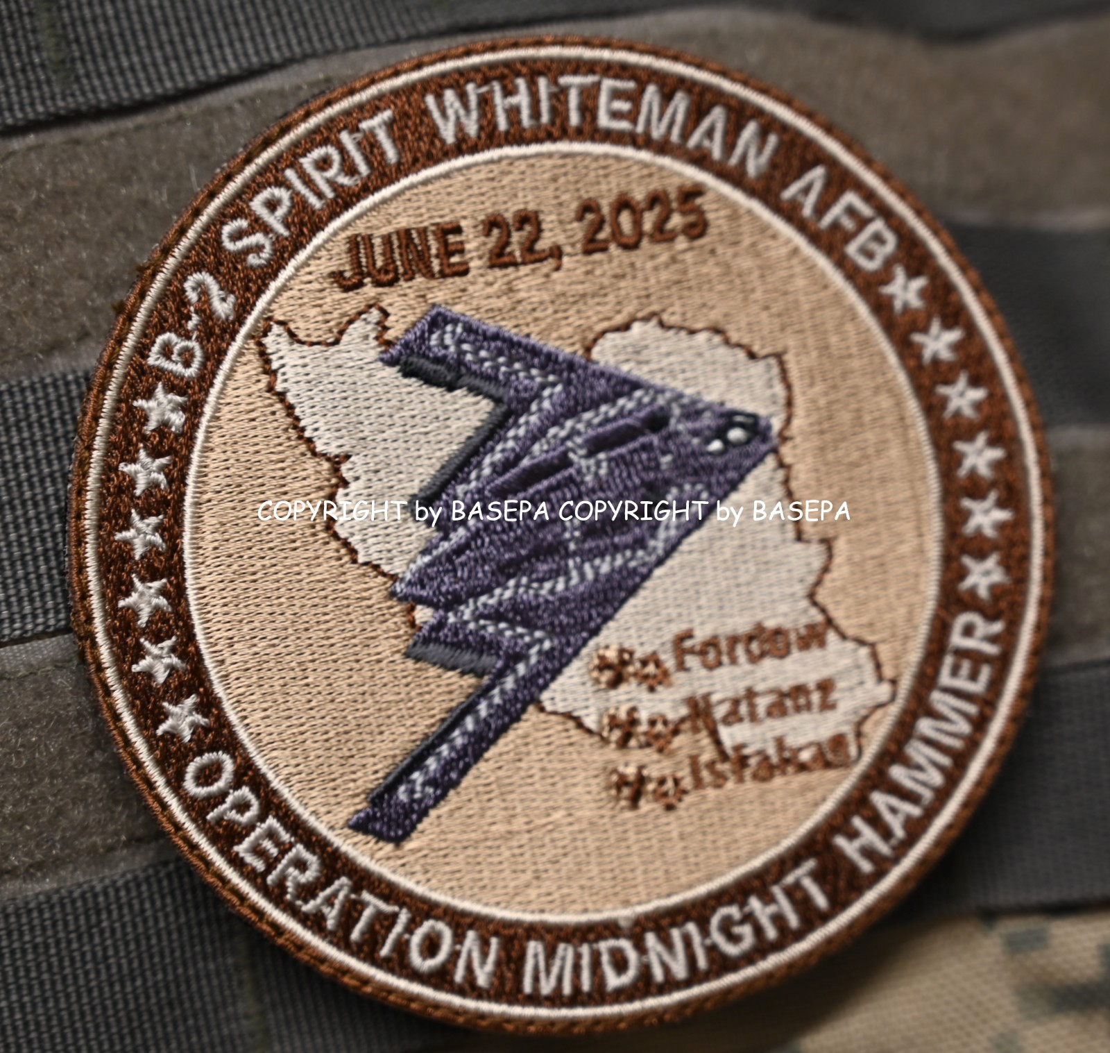 USAF B-2 SPIRIT STEALTH BOMBER vêlkrö PATCH: 6/22/2025 OPERATION MIDNIGHT HAMMER