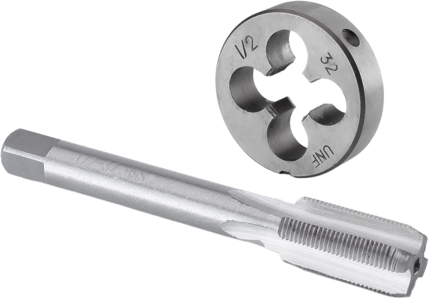 Burkit 1/2"-32 UN Tap and Die Set, 1/2 x 32 UN Machine Thread Tap and Round D...