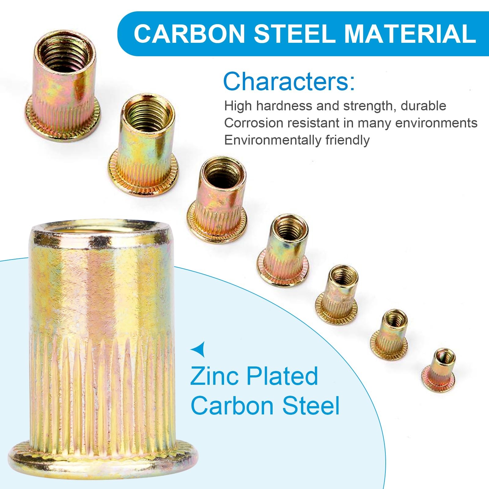 Vmuter 50Pcs M8 Rivet Nuts, Carbon Steel Flat Head Rivnut Threaded Insert Nut...