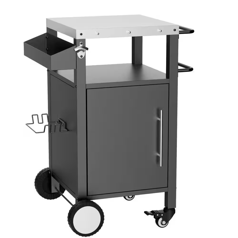 8 Cu. Ft. Metal Outdoor Grill Cart-Rolling BBQ Prep Table-Outdoor Bar Cart for P