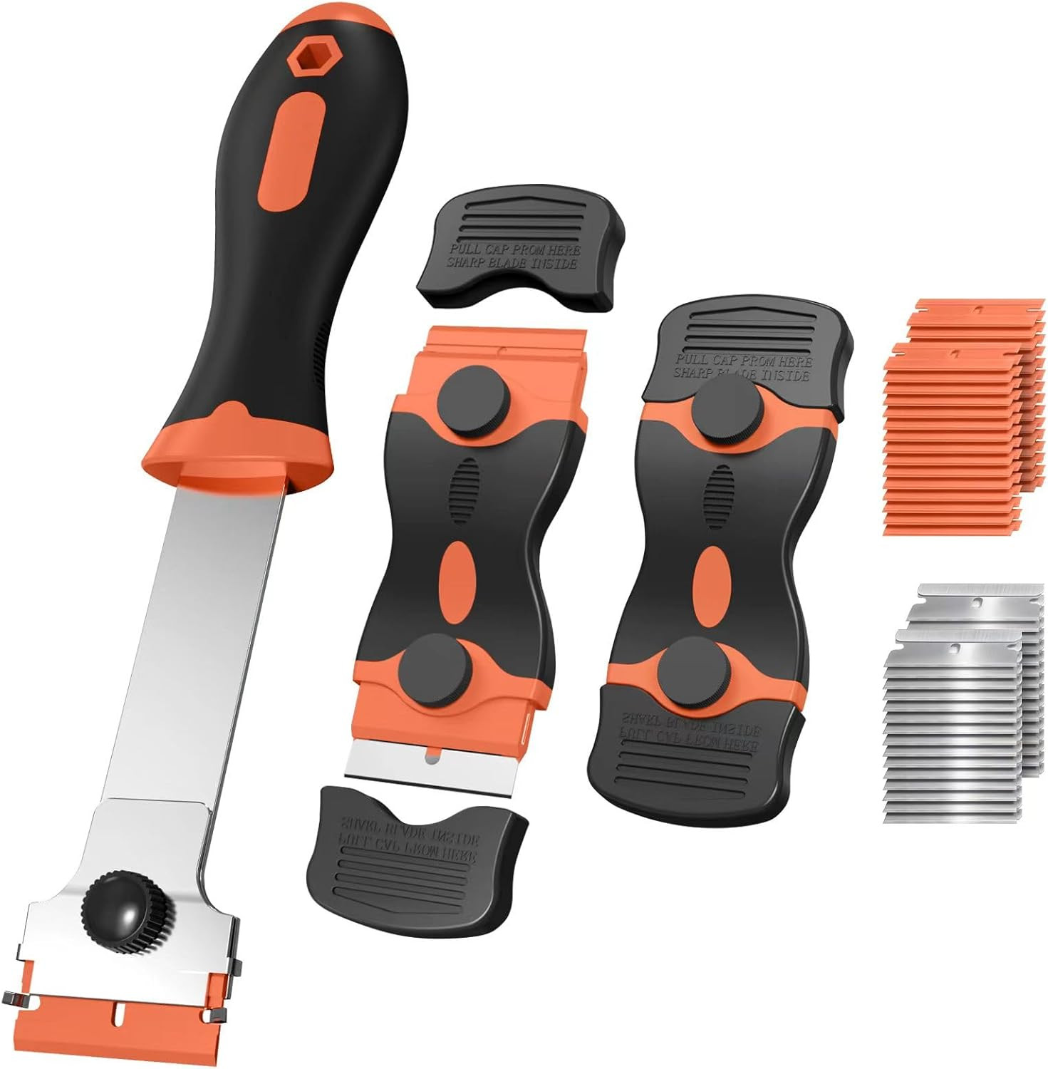 Ywmoml 3 Pack Razor Blade Scraper Set, Includes 30 Plastic & 30 Metal Blades, Mu
