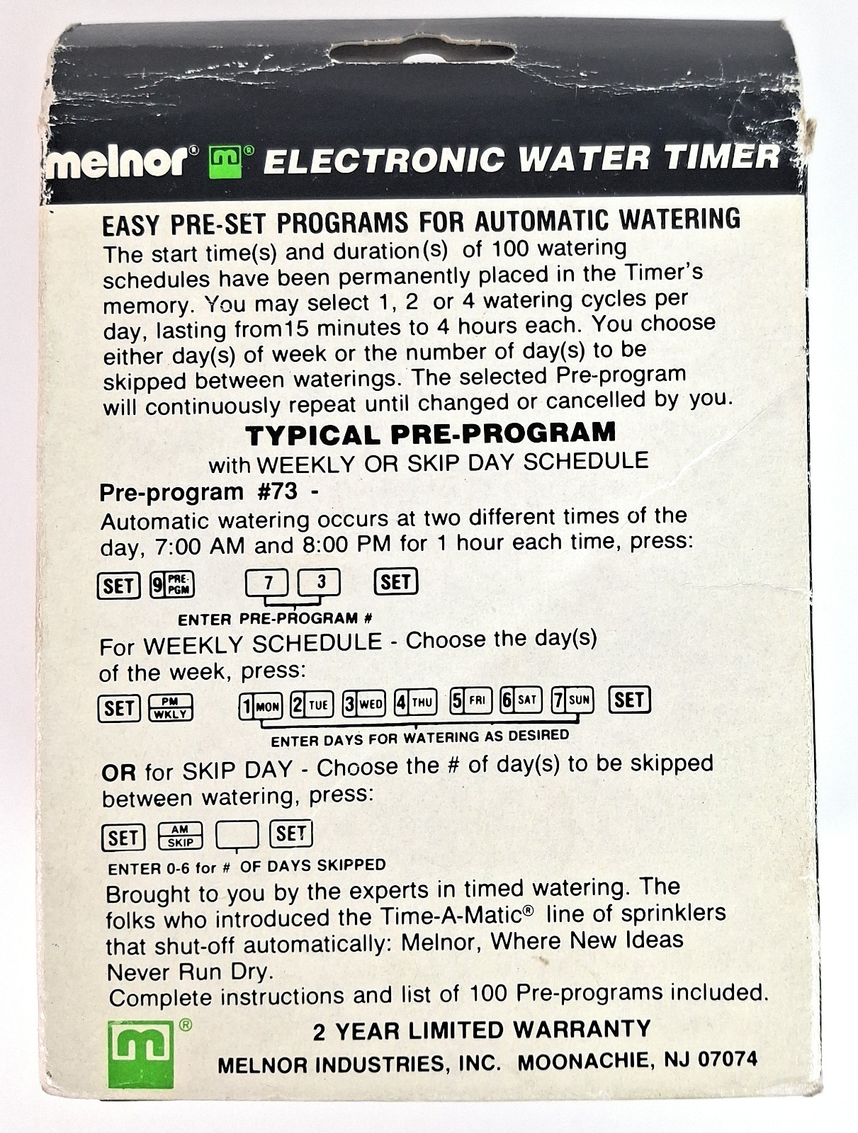 Melnor Electronic Water Timer Time-A-Matic Programmable Lawn Garden Mod 103 New