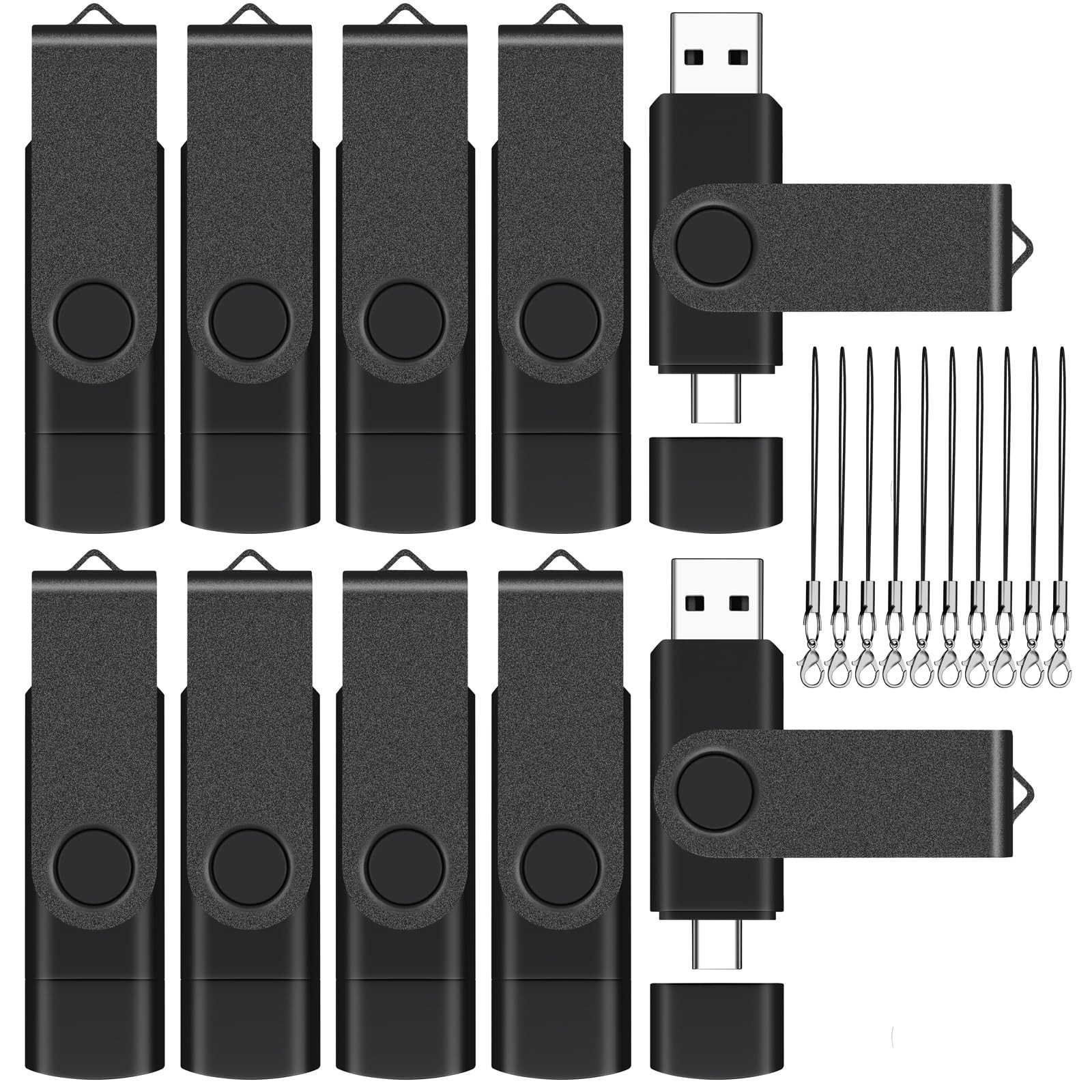 EASTBULL 16GB USB-C Flash Drive 10 Pack with Lanyards - OTG USB 2.0 Type-C Fl...