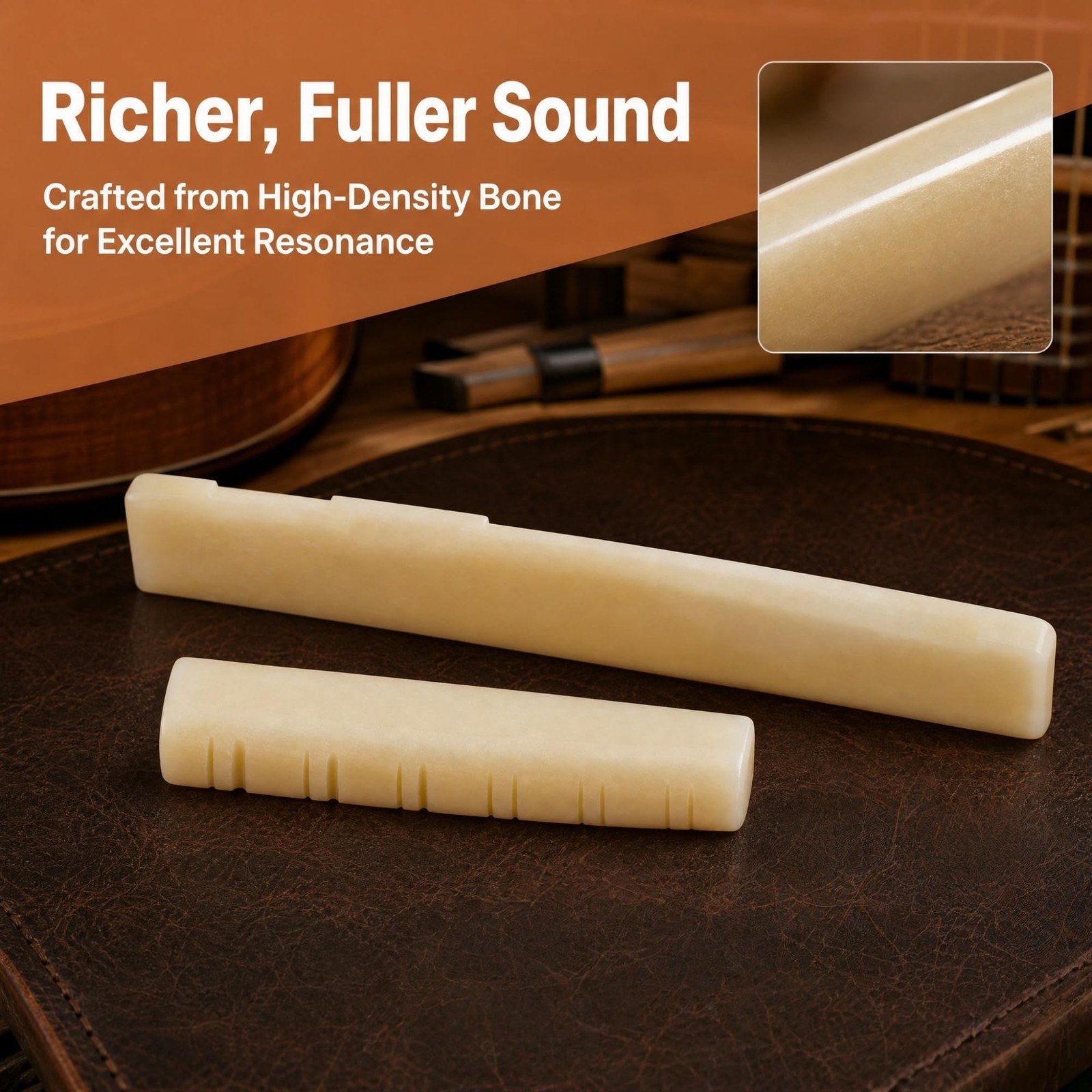 Miwayer 12 String Acoustic Bridge Guitar Unbleached Bone Saddle and Nut Made ...