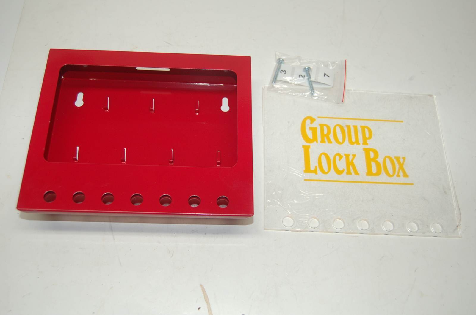 Lockout Tagout Box Brady Red Metal Wall Mount 7 Lock & Key Hooks  8"x 7"x 2.25"