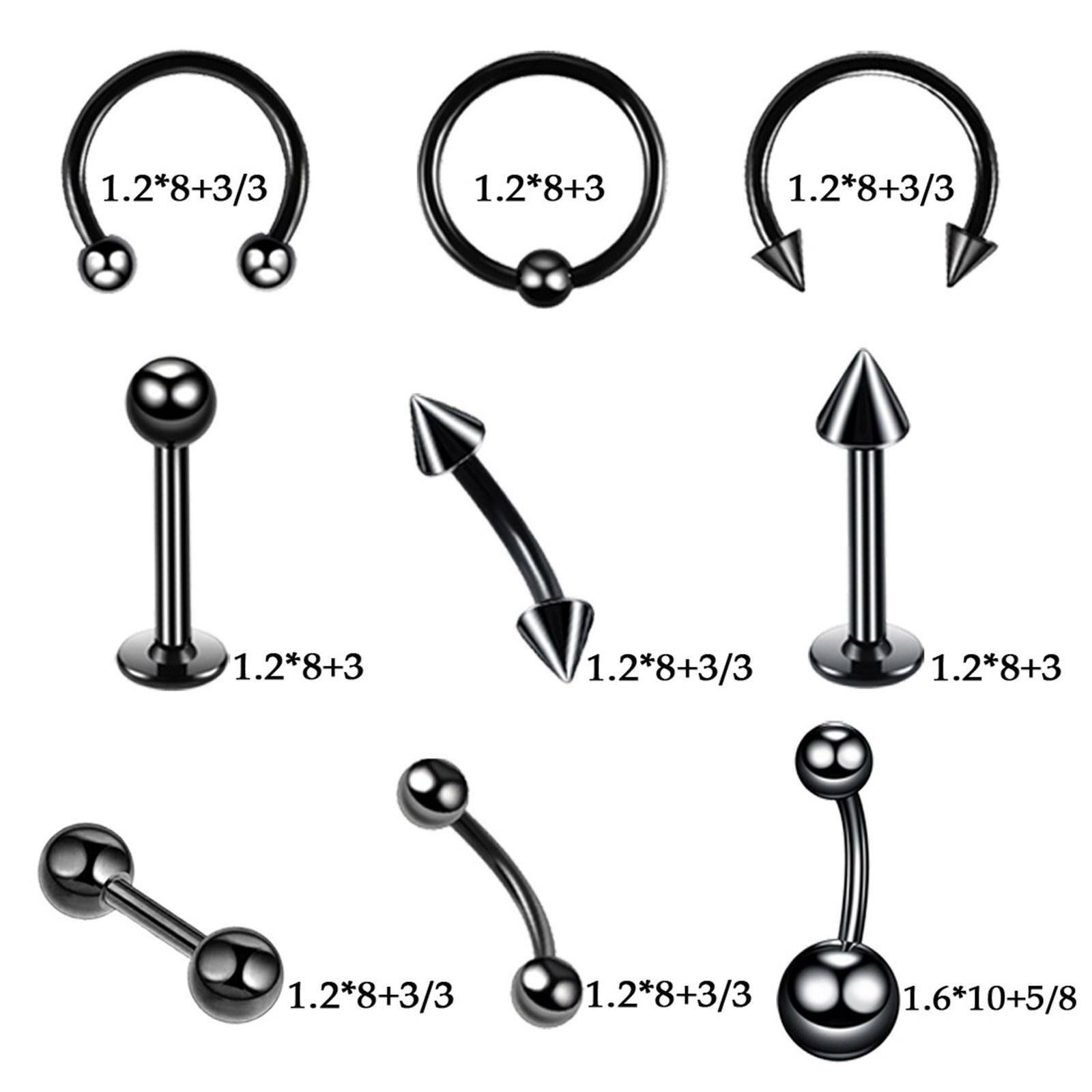 42Pcs Body Piercing Tools Kit Eyebrow Lip Ear Stud Belly Button Ring Needles Set