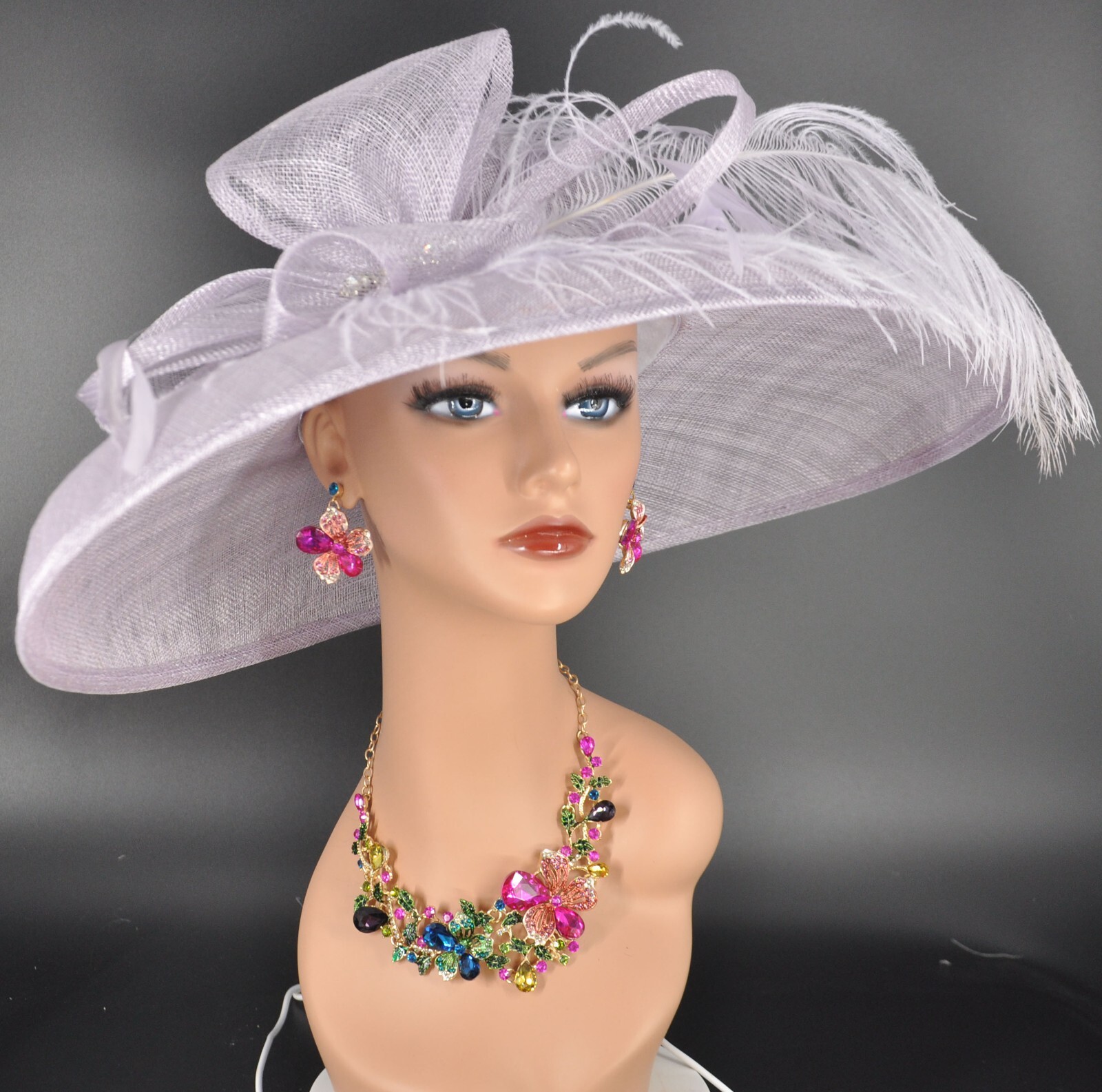Church Kentucky Derby Hat Carriage Tea Party Wedding Wide Brim Lilac