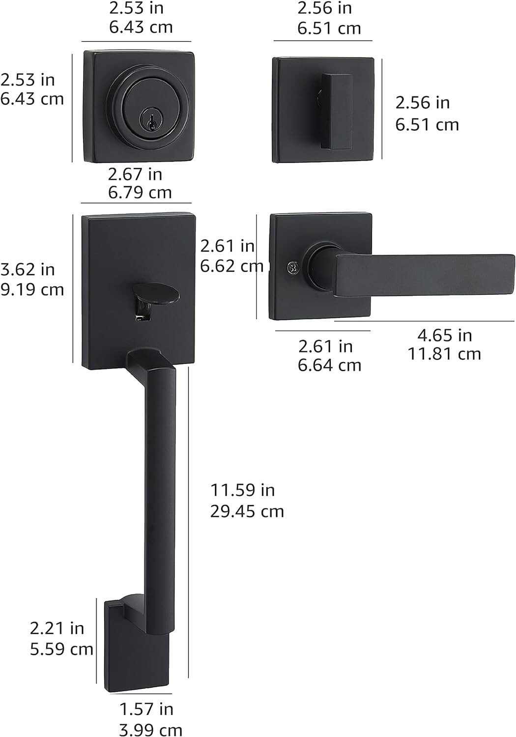 Stylish Square Matte Black Door Handleset with Reversible Lever - Easy Install