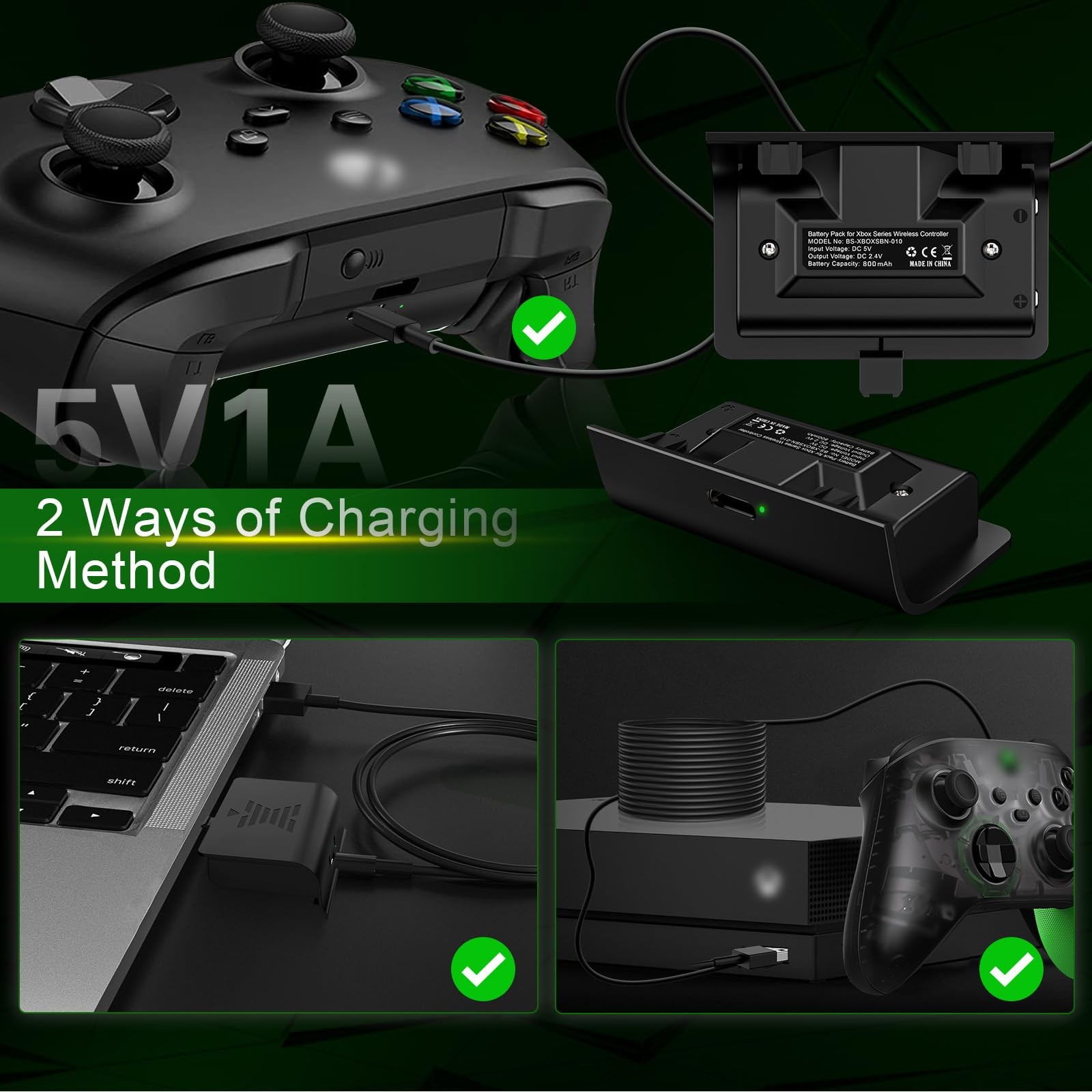Controller Battery Pack Compatible with Xbox Series S/X with Type-C Charging ...