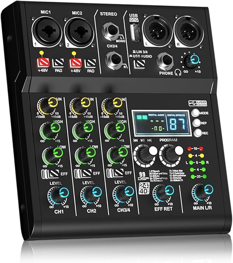 XR-4 Black Professional 4-Channel DJ Mixer with Built-In DSP 99 Sound Effects, B