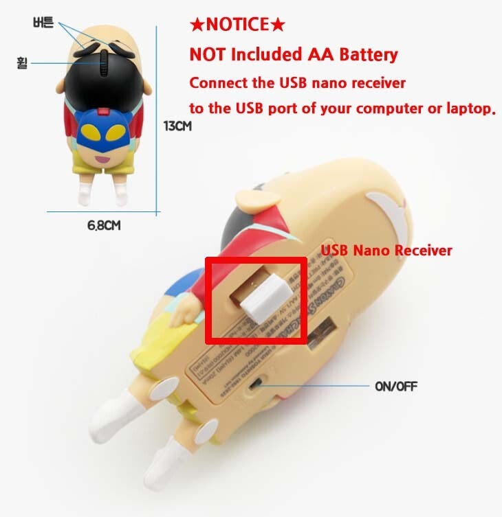 CRAYON SHINCHAN genuine Figure Wireless Mouse-BulK Package