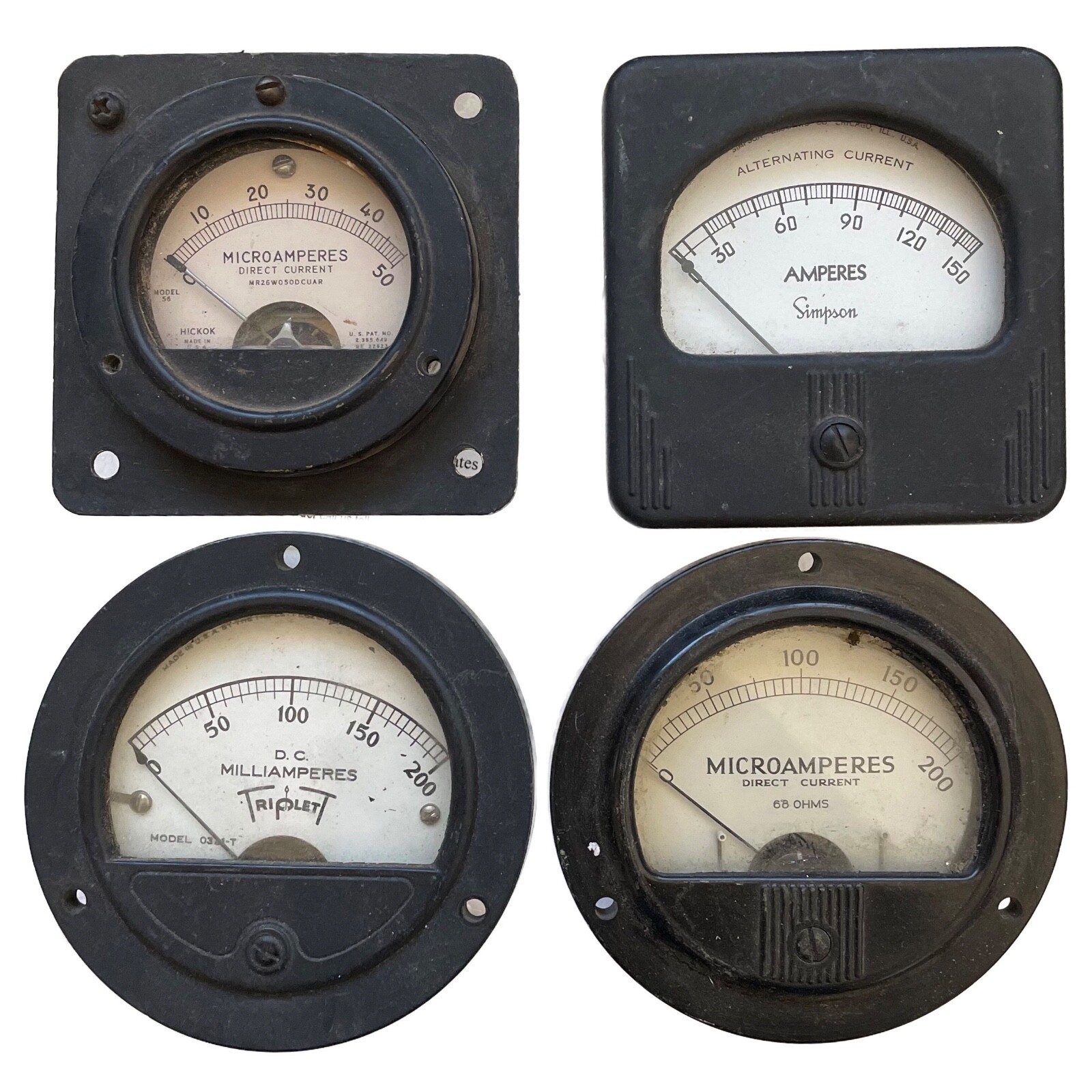 4 Vtg Microamperes Milliamperes Meters Simpson Triplet Hickok Marion UNTESTED