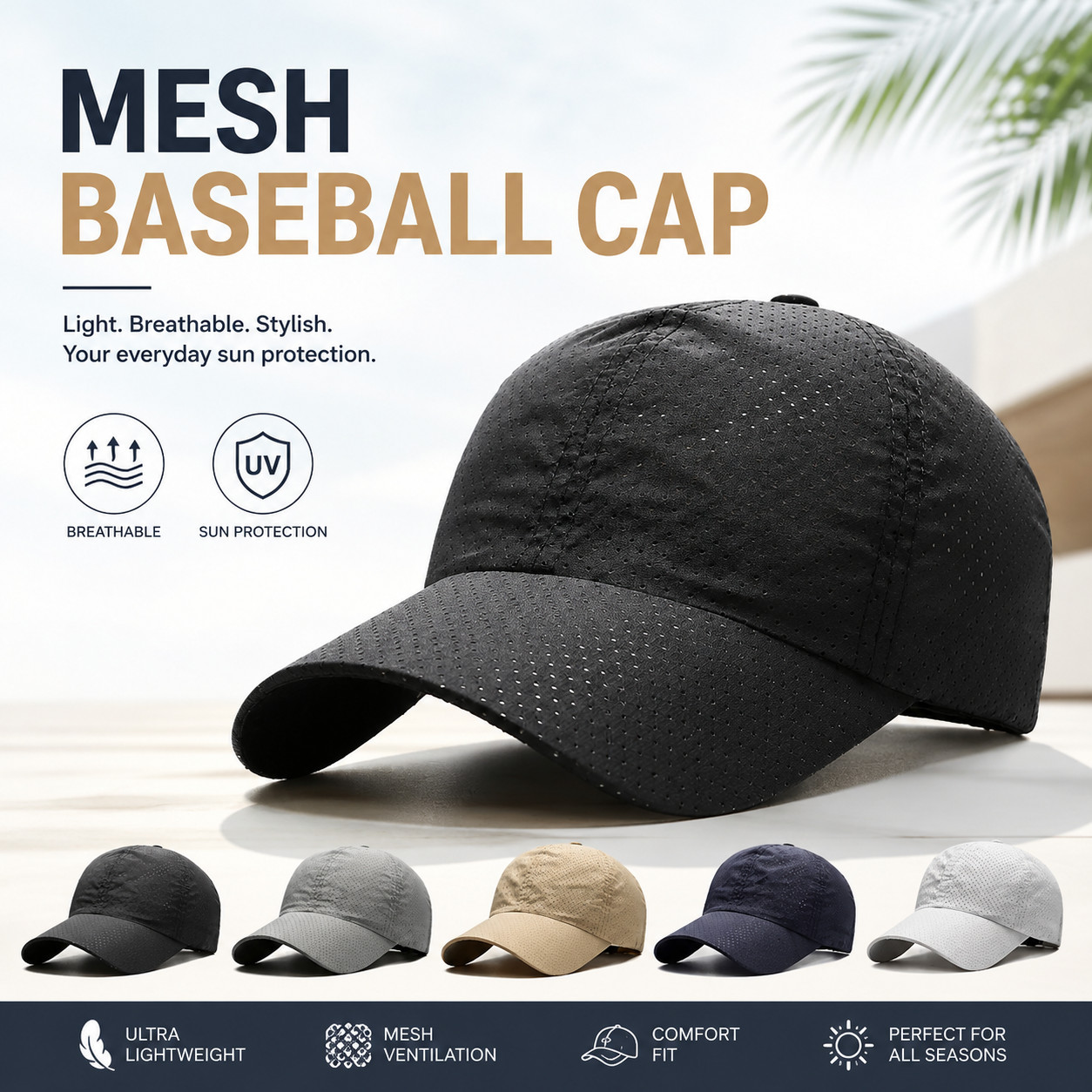 Mesh Baseball Cap Breathable  UV Sun Protection Adjustable Sports Hat Unisex 🧢