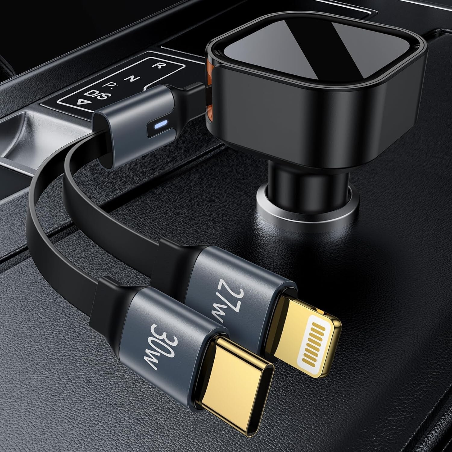 2 IN 1 Retractable Car Charger Cable Dual Port USB C PD Fast Charging Adapter US