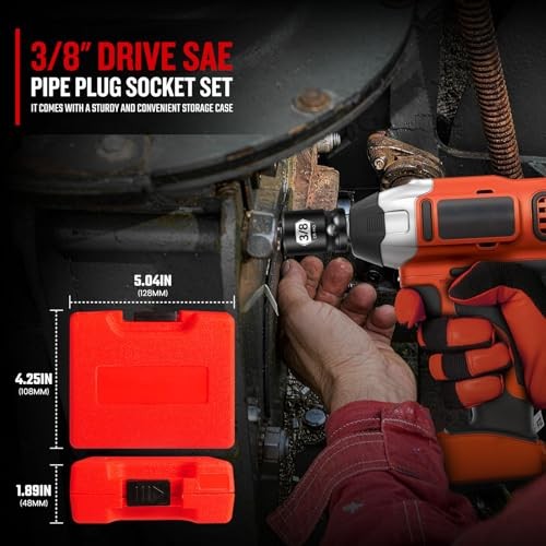 Zhax 12PCS 3/8-Inch Drive Pipe Plug Socket Set - Impact SAE (3/16-3/8")