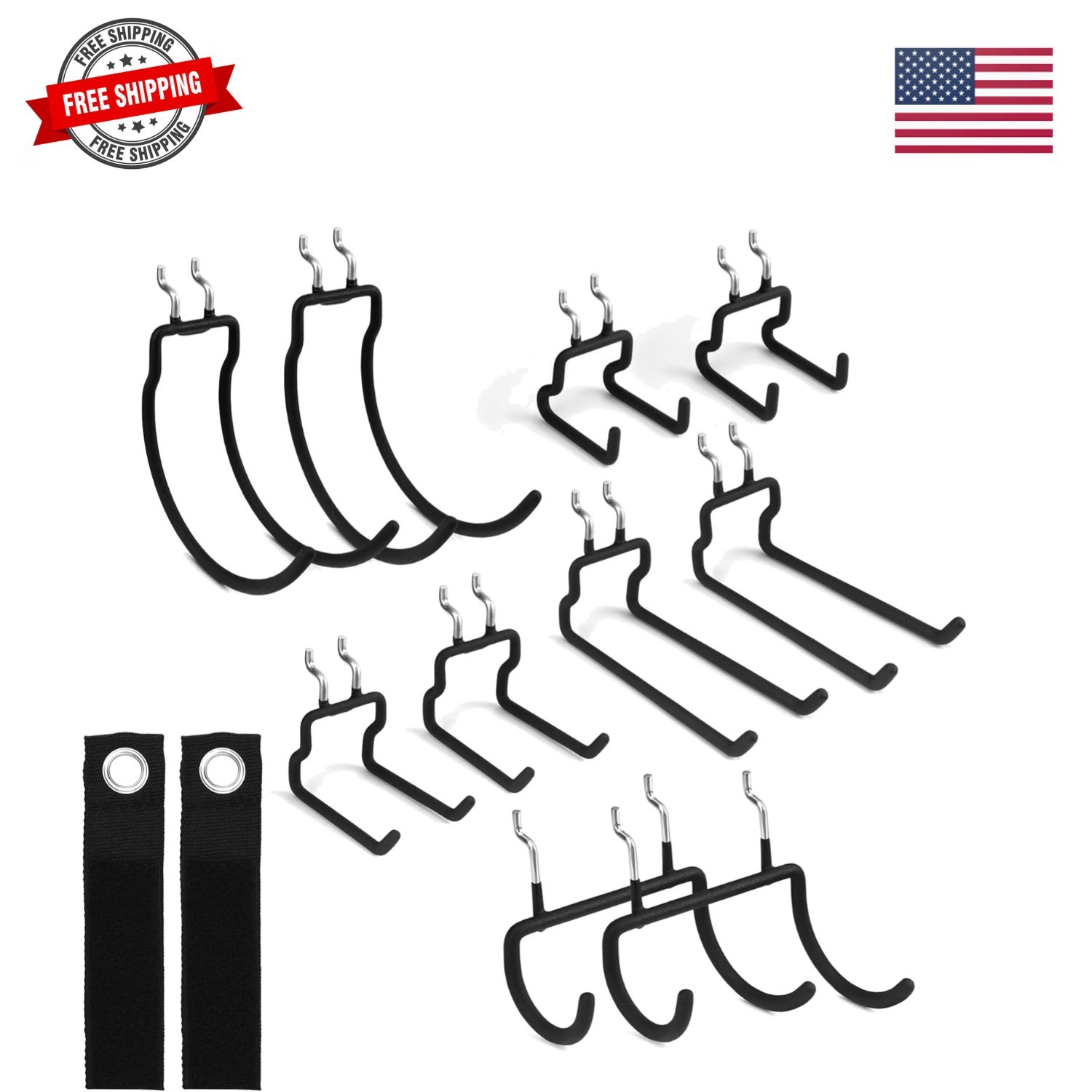 12-Piece Pegboard Hooks with Extension Straps, Heavy Duty Organizer Pegboard ...