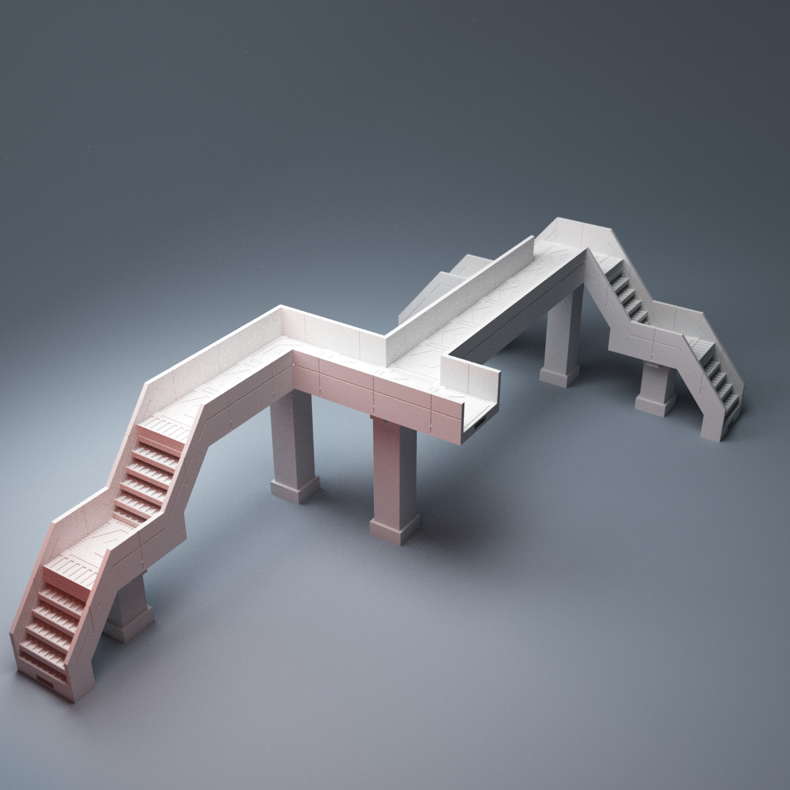 40mm Cyberpunk Elevated Transit Trainline + Modular Walkways Sci-Fi Terrain
