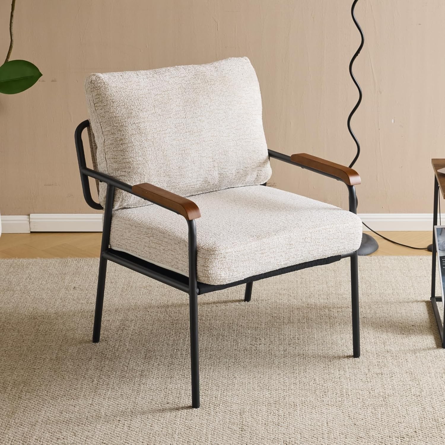 Modern Armchair with Metal Frame Linen Fabric Upholstory